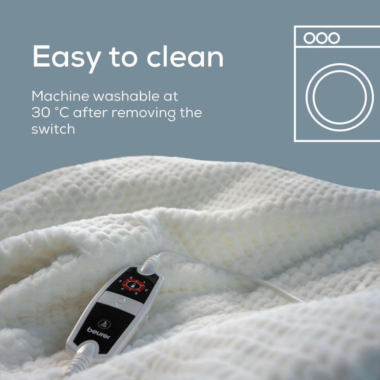 Beurer Electric Blanket HD 82 Helsinki | Portable Heated Throw for Sofa, Bed or Study | White | 130 x 180 cm