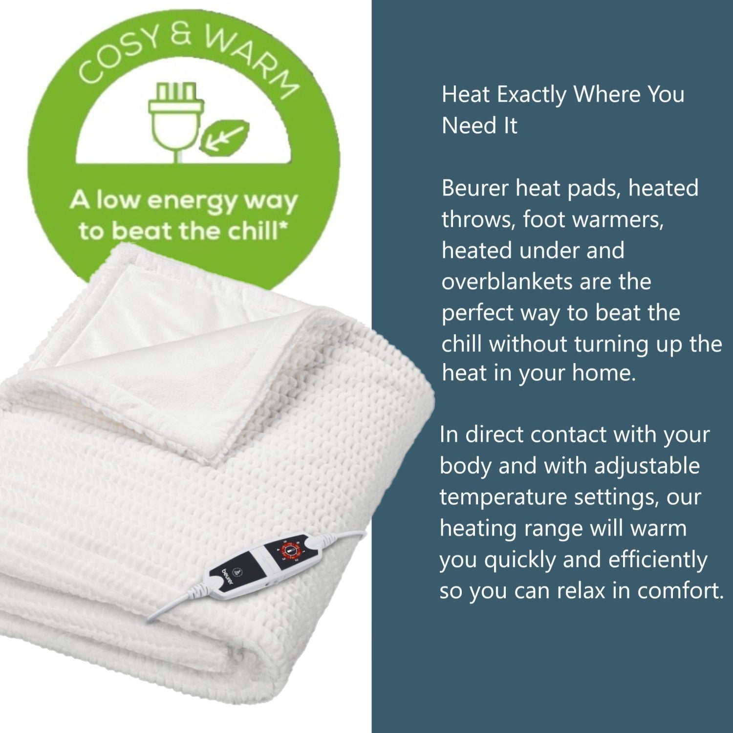 Beurer Electric Blanket HD 82 Helsinki | Portable Heated Throw for Sofa, Bed or Study | White | 130 x 180 cm