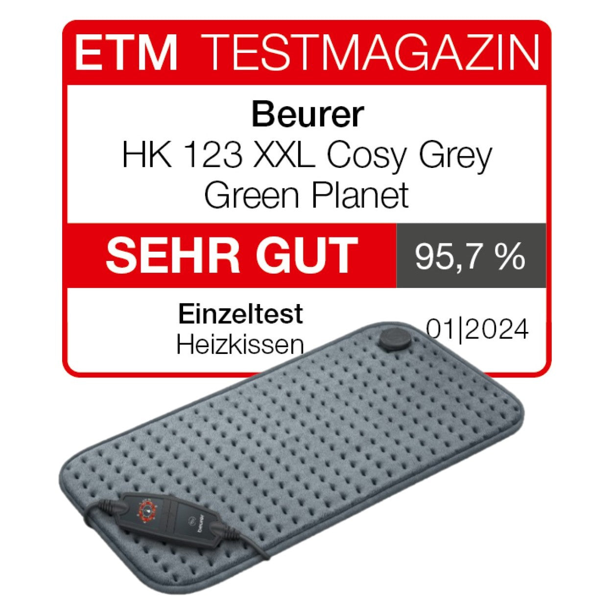 Beurer HK 123 XXL Heat Pad Low Energy Use & Eco Friendly XXL 60x30cm - Grey