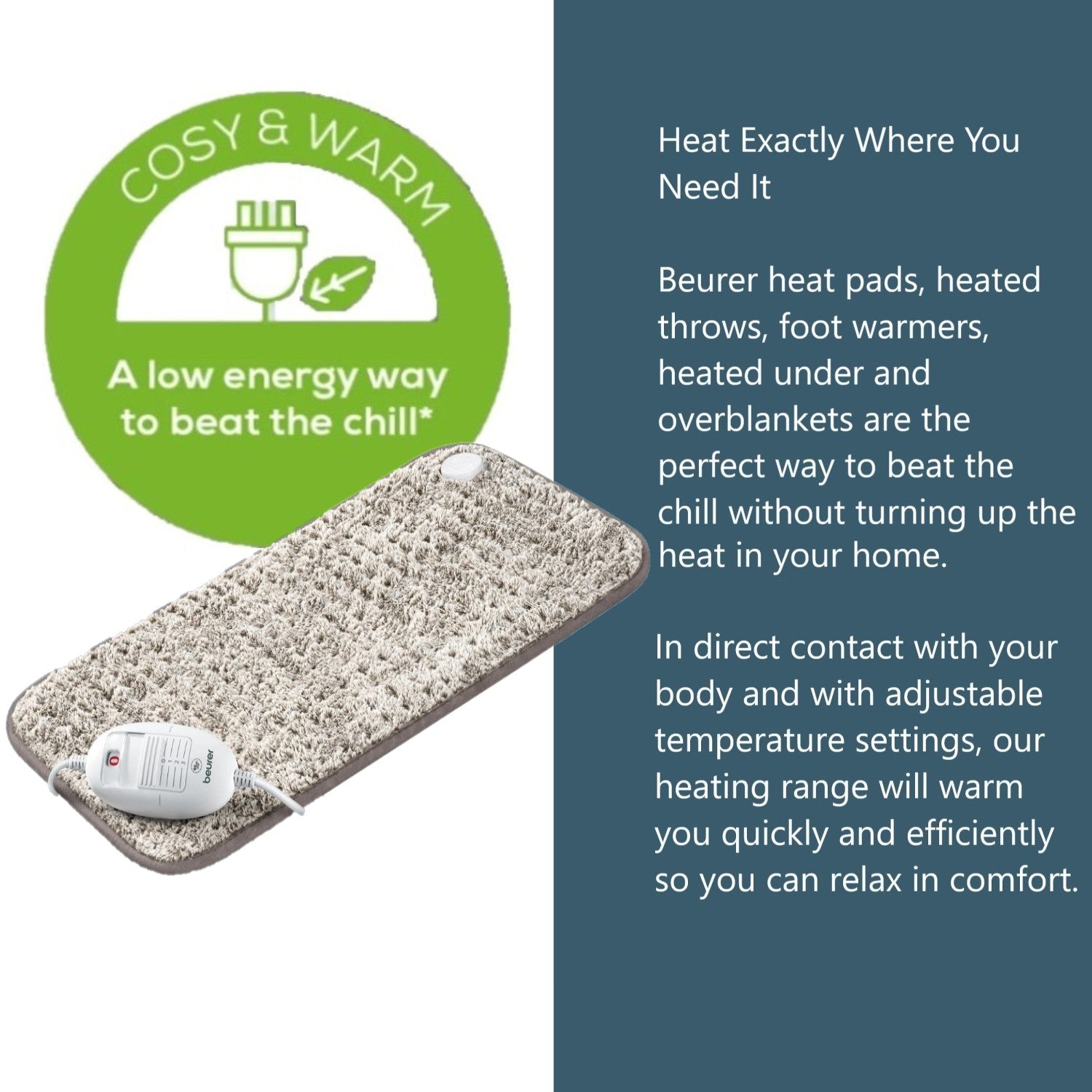 Beurer HK 123 XXL Nordic Heating Pad: Low Energy Use Cosy Heat Pad XXL 60x30cm in Taupe