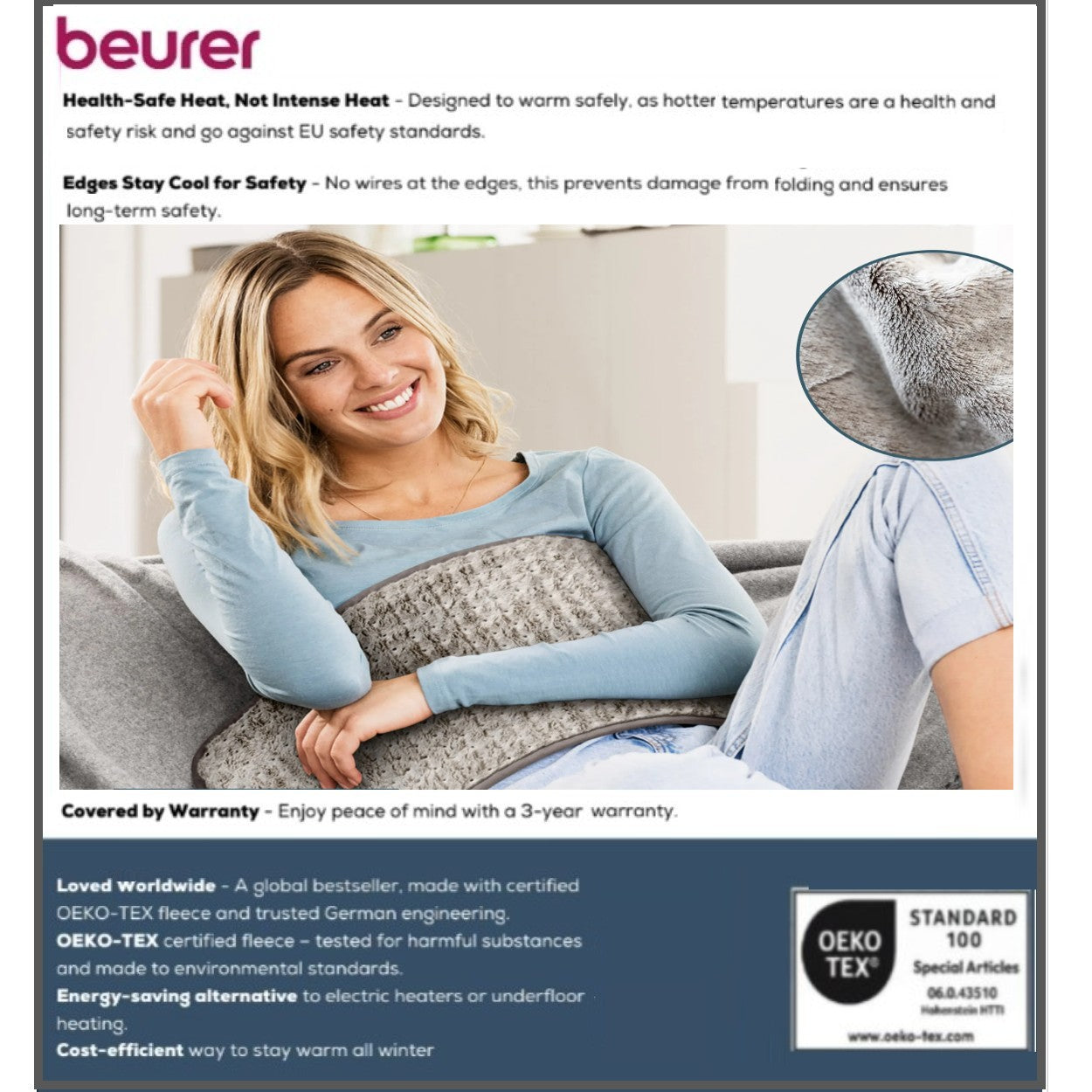 Beurer HK 123 XXL Nordic Heating Pad: Low Energy Use Cosy Heat Pad XXL 60x30cm in Taupe
