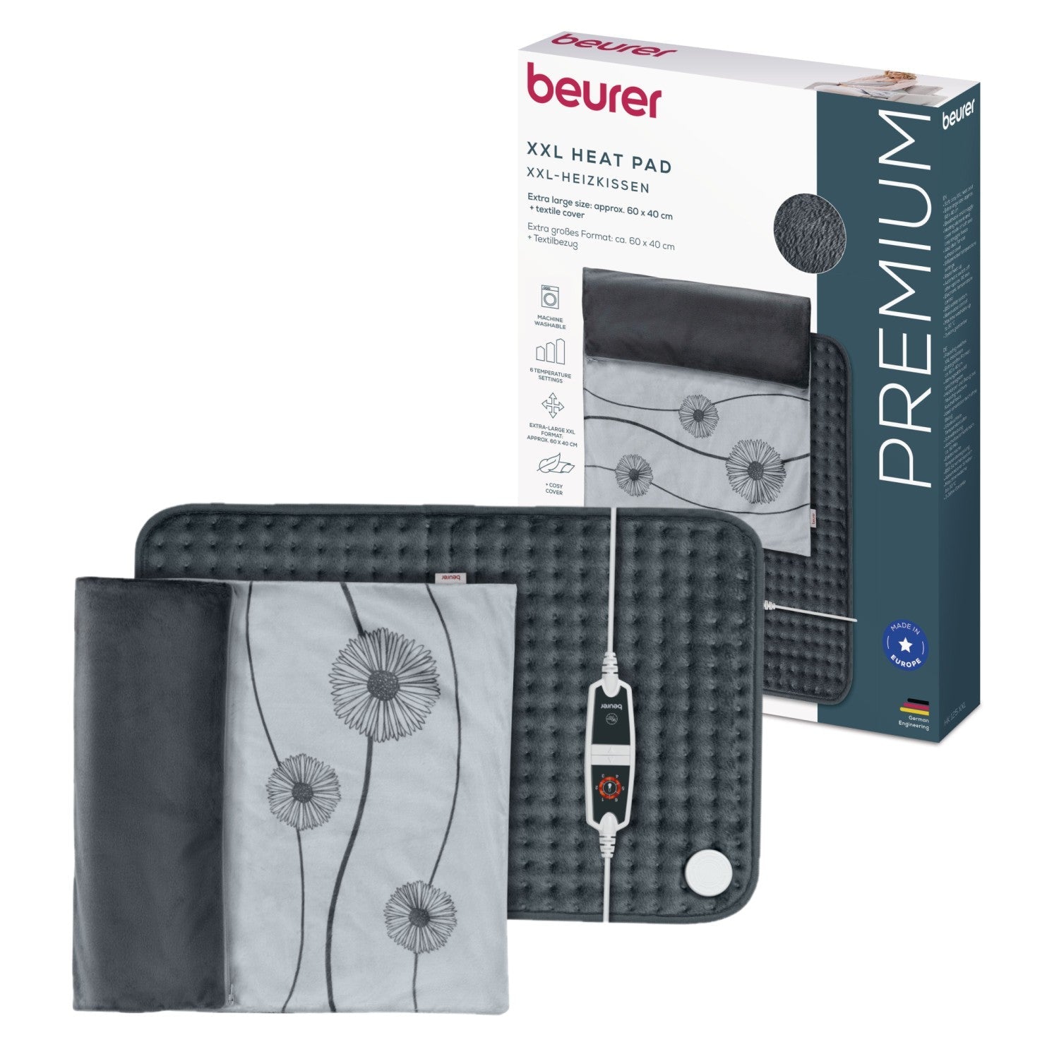 Beurer Electric Heat Pad HK 125 XXL COSY Energy Efficient Heating 60x40cm. Grey