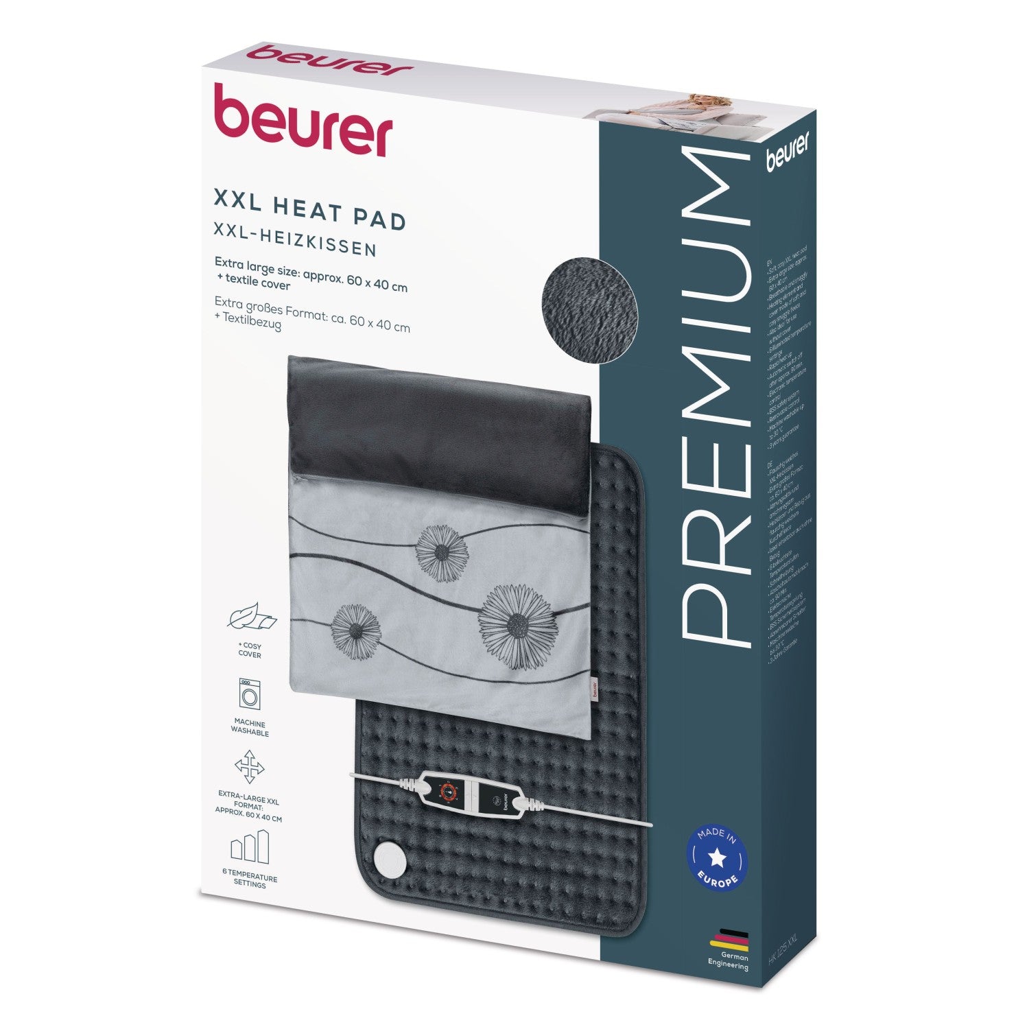 Beurer Electric Heat Pad HK 125 XXL COSY Energy Efficient Heating 60x40cm. Grey