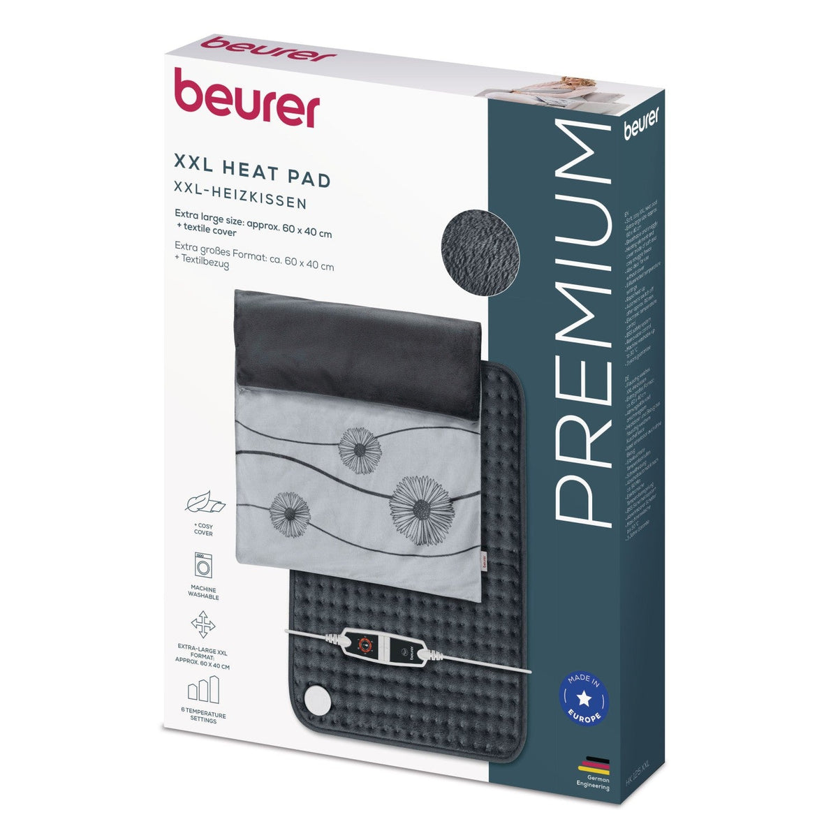 Beurer Electric Heat Pad HK 125 XXL COSY Energy Efficient Heating 60x40cm. Grey