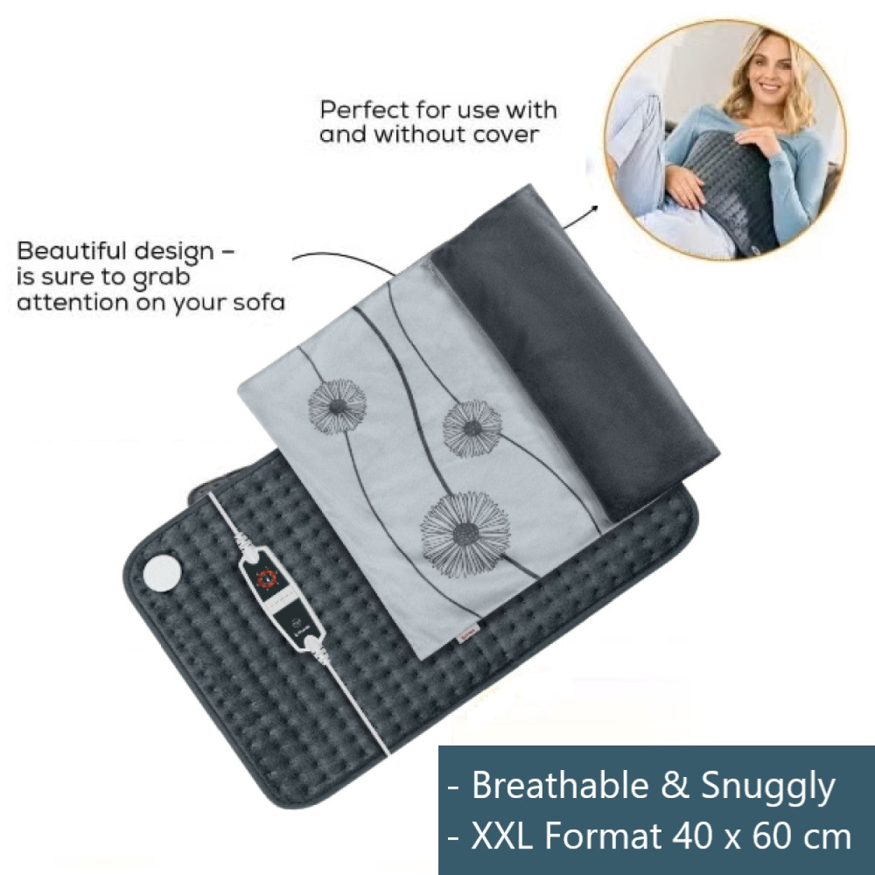 Beurer Electric Heat Pad HK 125 XXL COSY Energy Efficient Heating 60x40cm. Grey