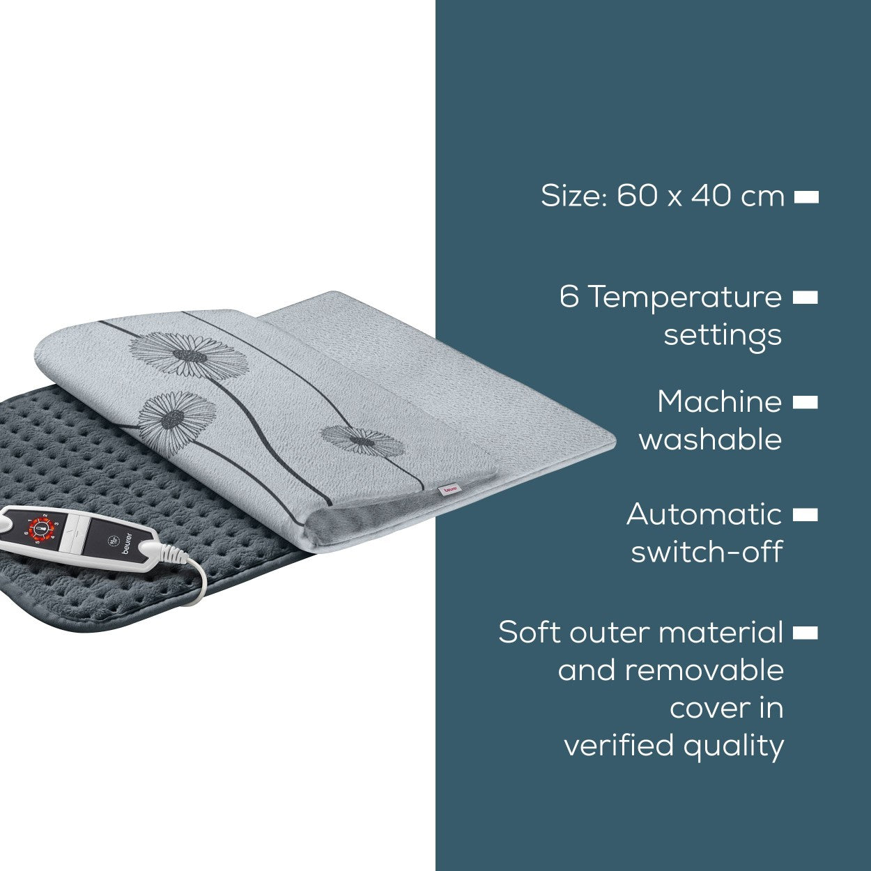 Beurer Electric Heat Pad HK 125 XXL COSY Energy Efficient Heating 60x40cm. Grey