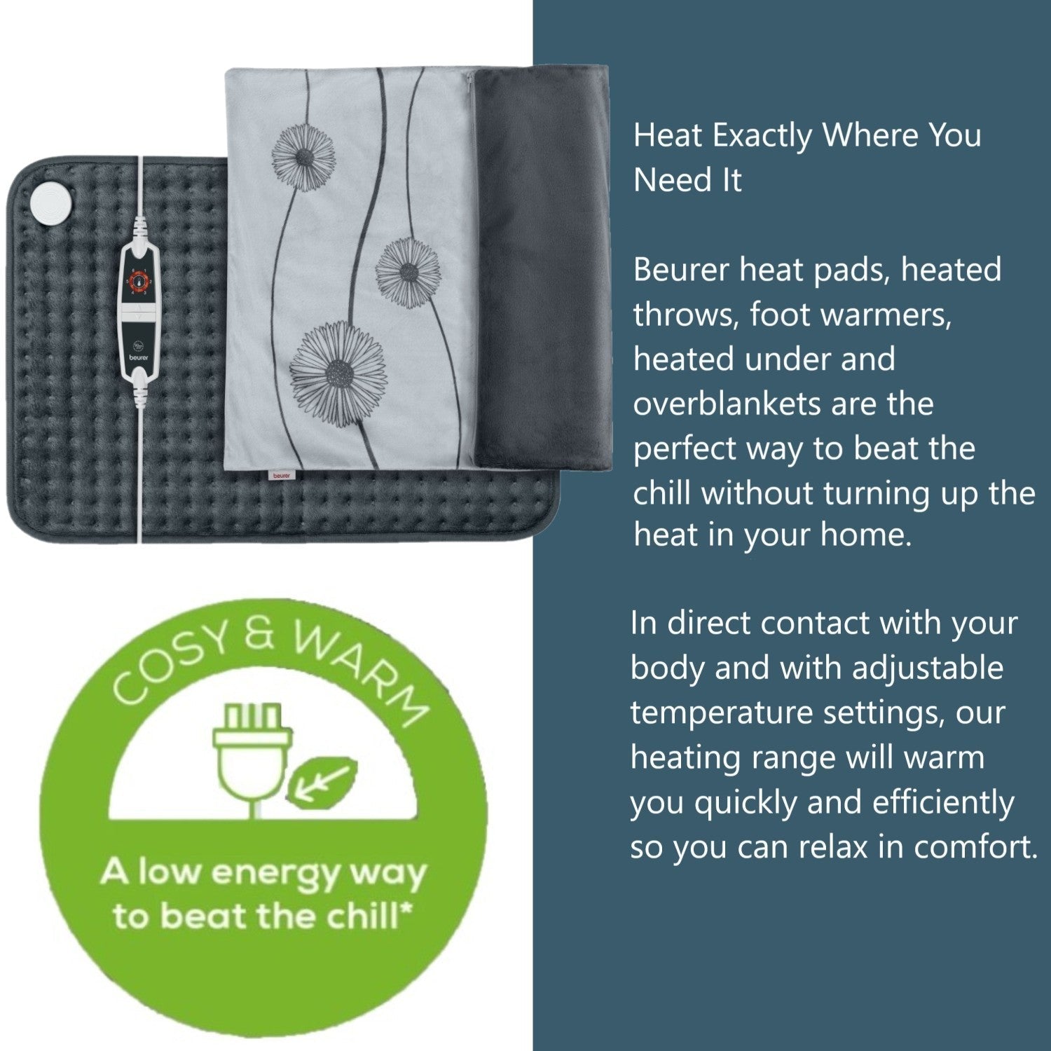 Beurer Electric Heat Pad HK 125 XXL COSY Energy Efficient Heating 60x40cm. Grey