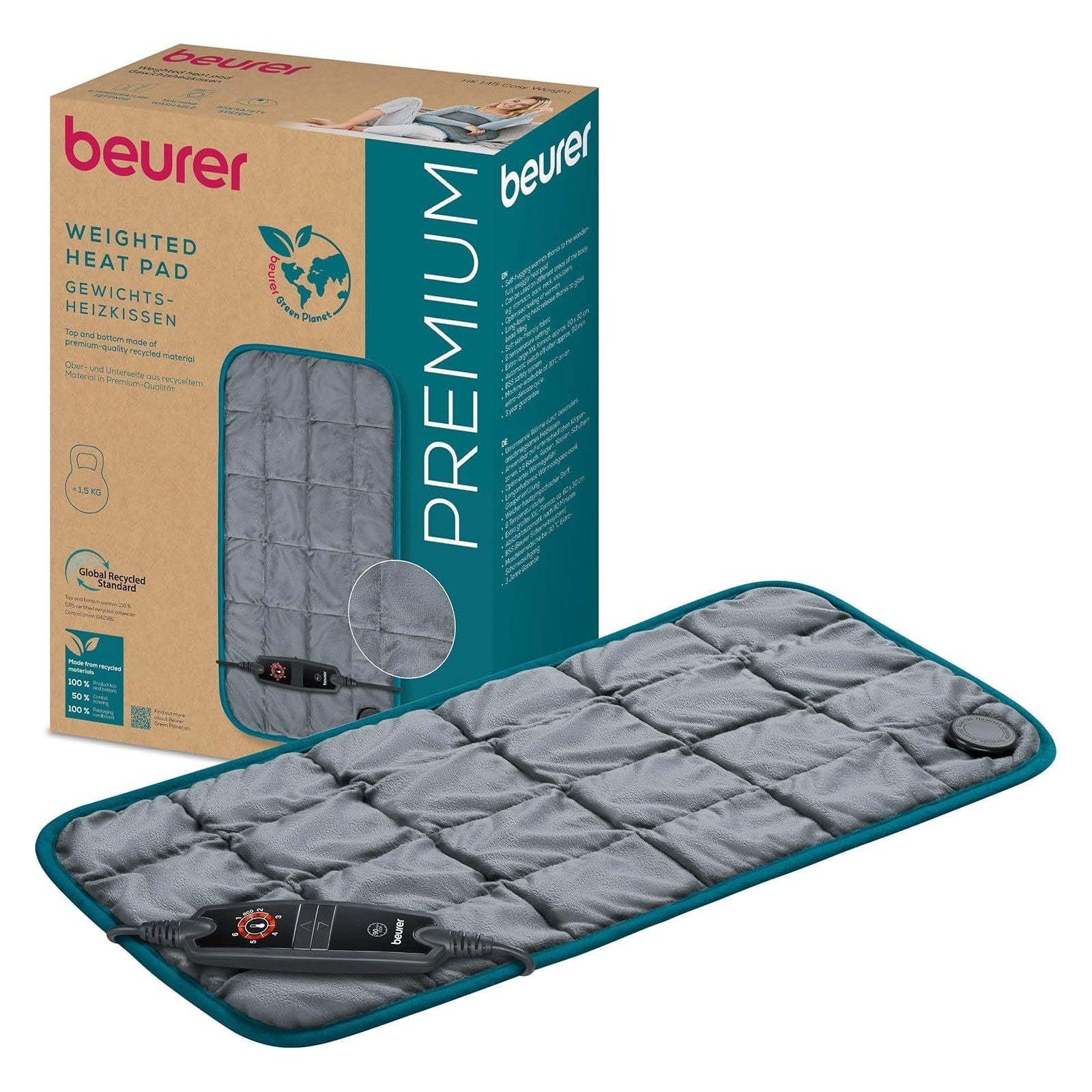 Beurer HK 145 Weighted Electric Heating Pad. 1.5kg. Weight & Heat for Cosy, Soothing Warmth. Eco-Friendly. 60 x 30 cm