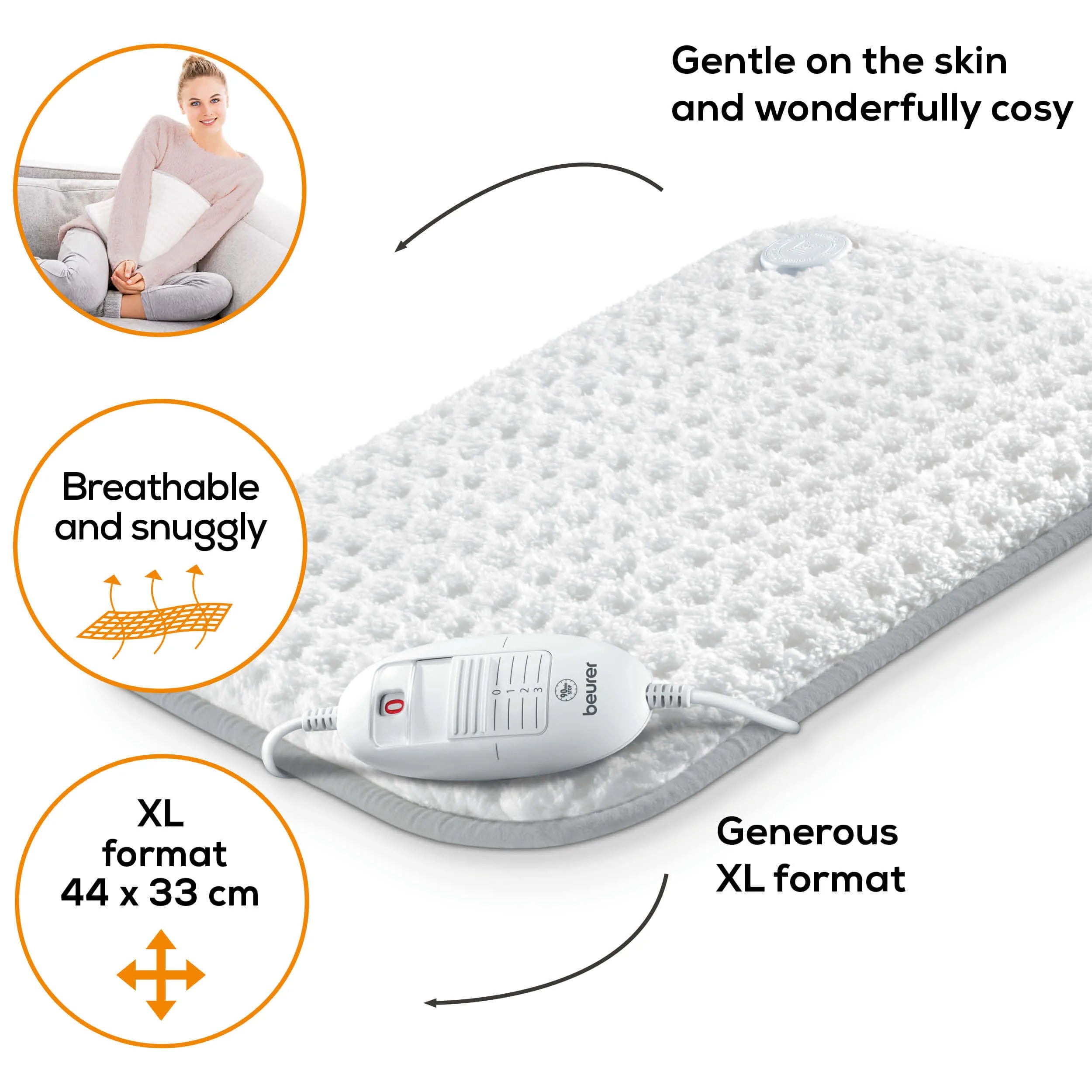 Beurer HK 42 COSY Heating Pad: XL 44x33cm. Low Energy Use & Super Fleecy