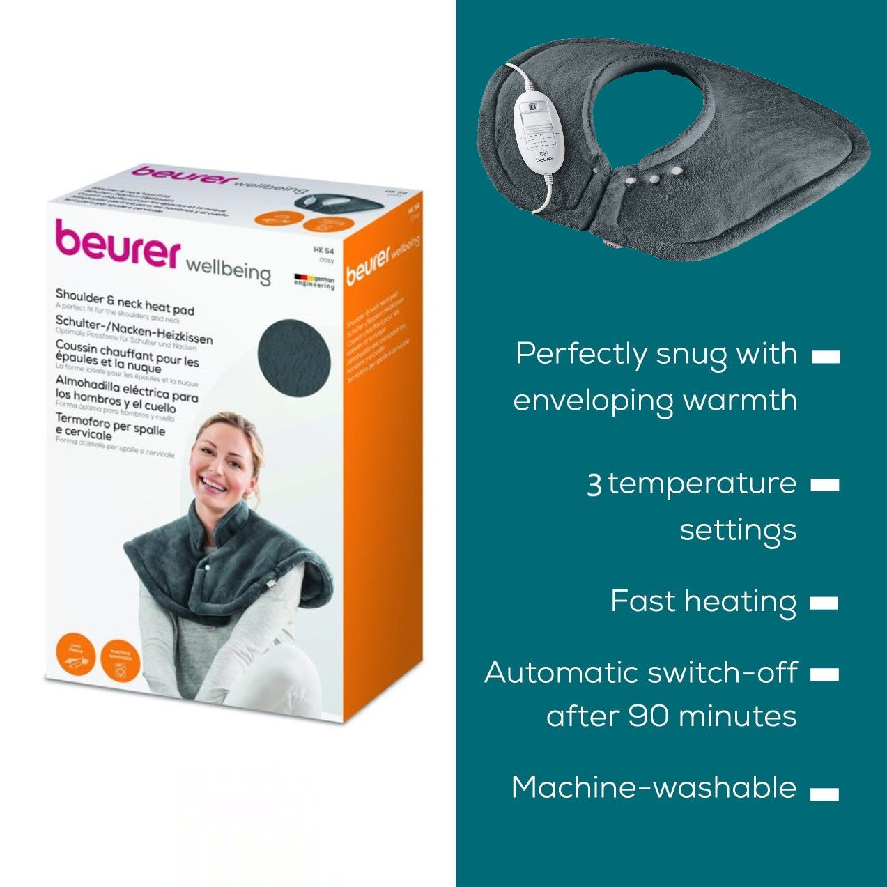 Beurer HK 54 GREY Cosy Electric Heat Pad for Shoulders & Neck