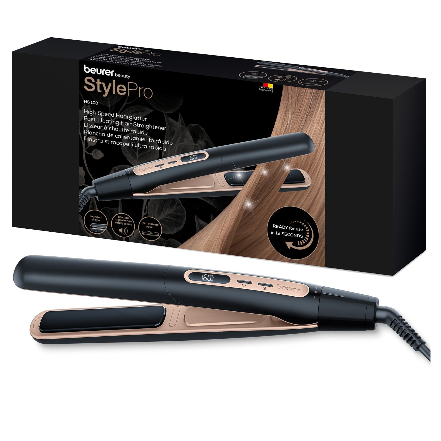 Beurer HS 100 Hair Straightener & Curler: High Speed Power. Heats up Ready in Seconds