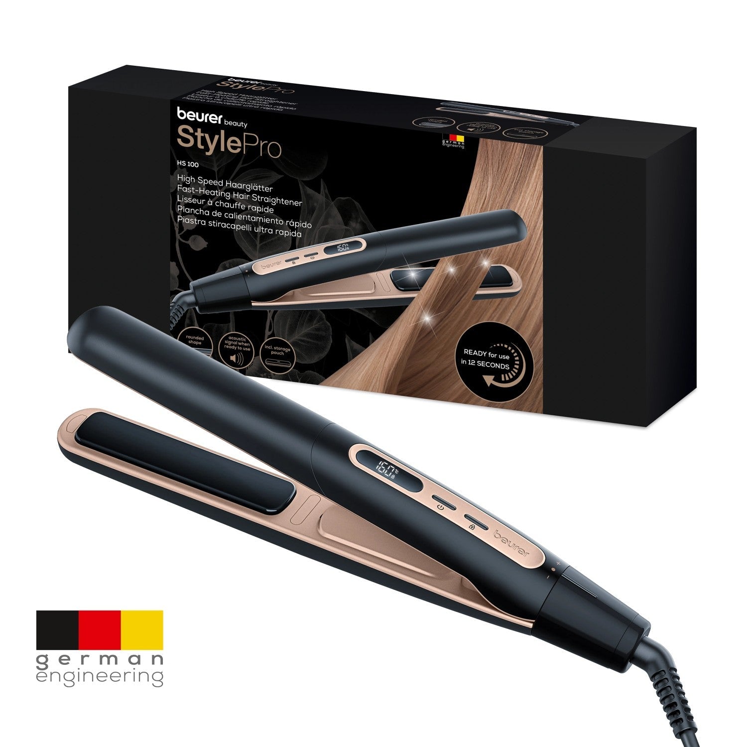 Beurer HS 100 Hair Straightener & Curler: High Speed Power. Heats up Ready in Seconds