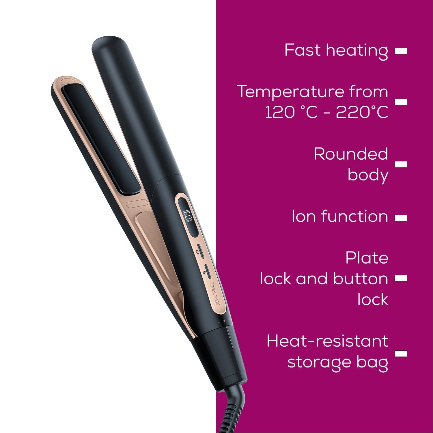 Beurer HS 100 Hair Straightener & Curler: High Speed Power. Heats up Ready in Seconds