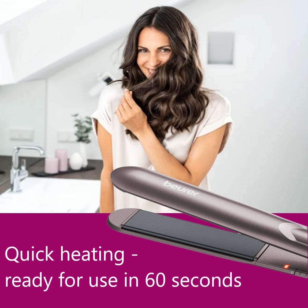 Beurer HS 15 Hair Straightener: Fast Heating | Ceramic Coating | Gentle on Hair | Straighten, Curl or Wave