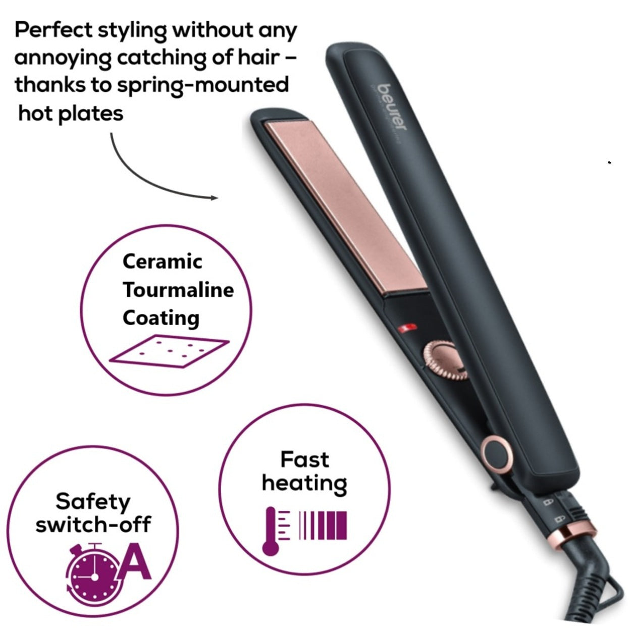 Beurer Hair Straightener / Flat Iron: Fast Heat. Variable Temperature. Straightening, Curl or Wave Options HS 30