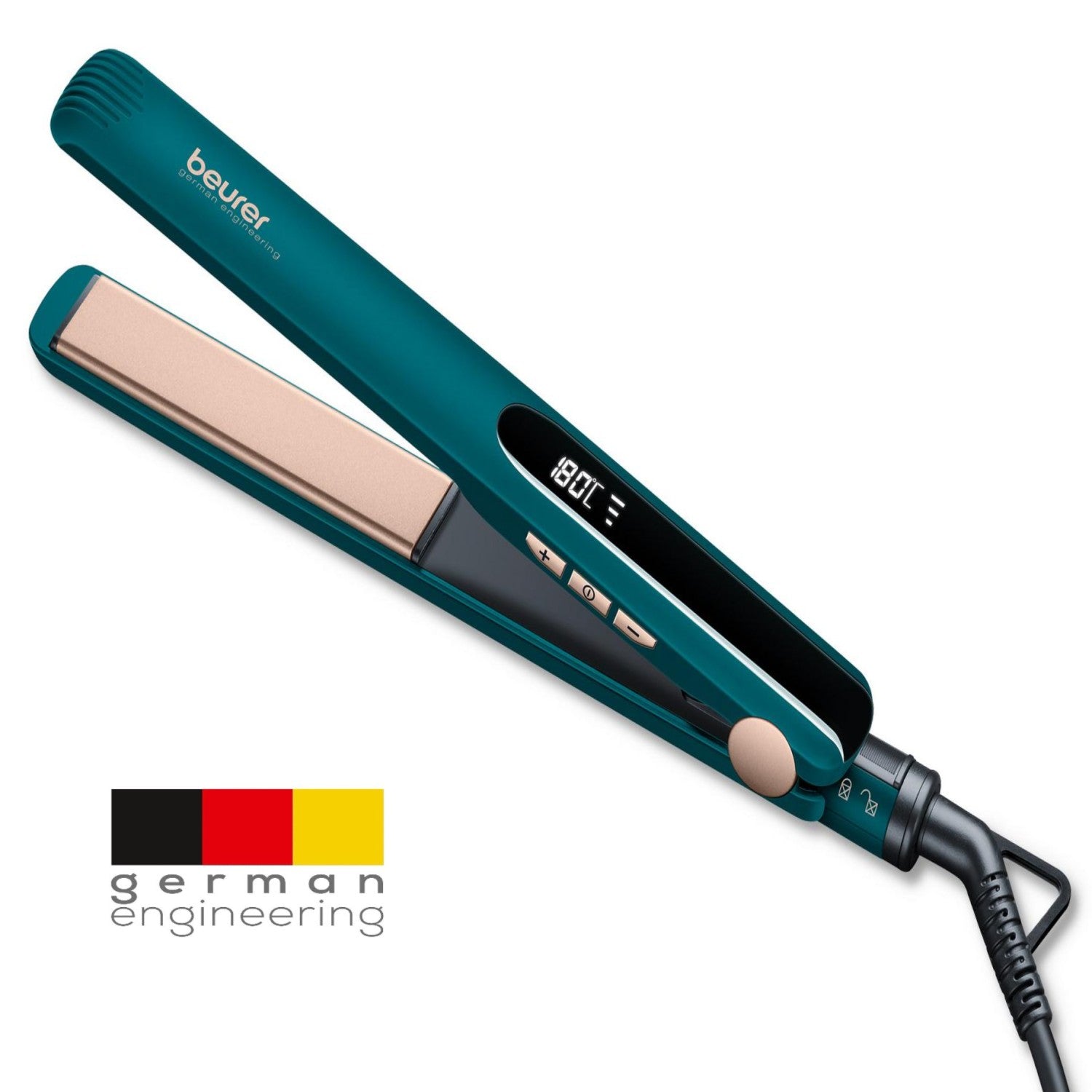 Beurer HS 50 Ocean Hair Straightener: Ceramic Keratin Flat Iron with Temperature Control in Ocean Blue
