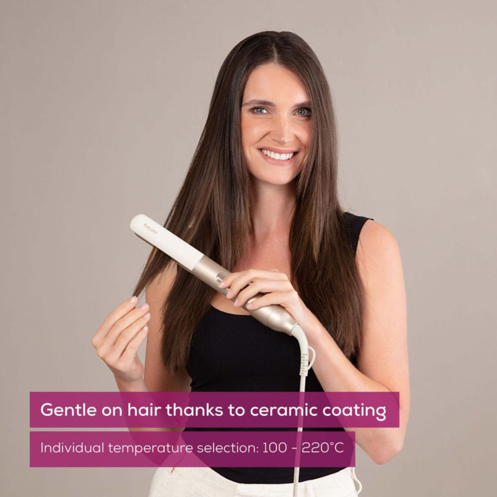 Beurer HS 70 Hair Straightener: Protective Ceramic Coating | Ion Function | 100- 220°C | Straighten or Curl