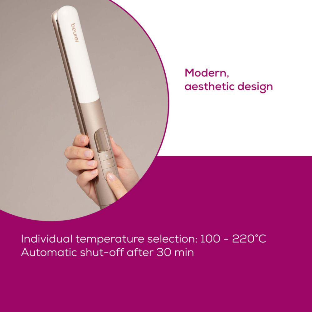 Beurer HS 70 Hair Straightener: Protective Ceramic Coating | Ion Function | 100- 220°C | Straighten or Curl