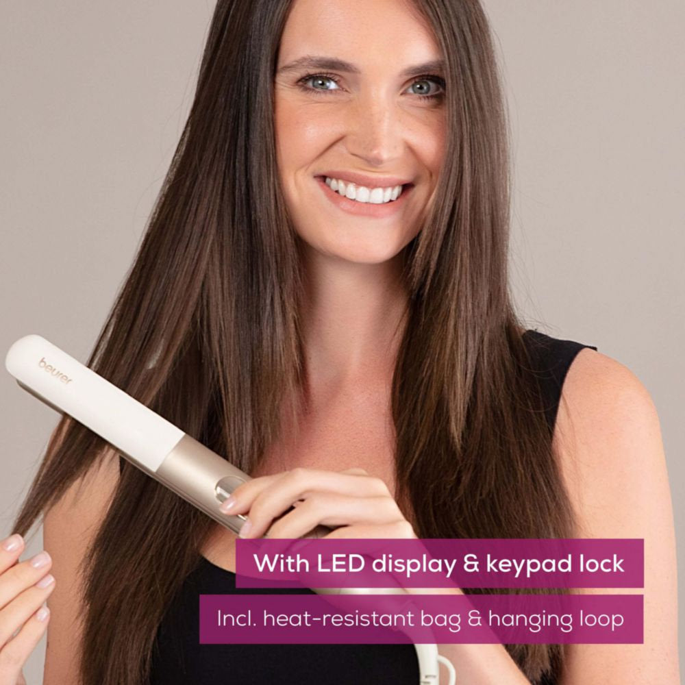 Beurer HS 70 Hair Straightener: Protective Ceramic Coating | Ion Function | 100- 220°C | Straighten or Curl