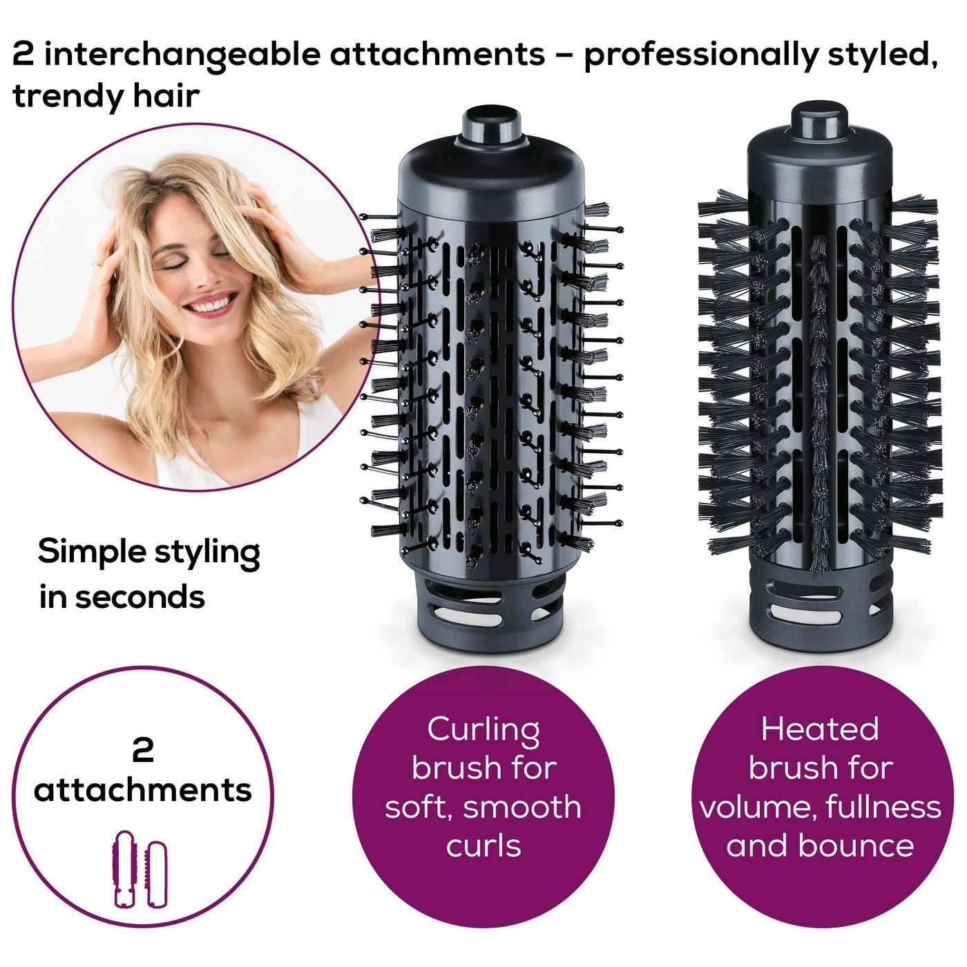 Beurer HT 80 Hot Air Brush | Rotating Hair Styler & Dryer for Volume or Curls