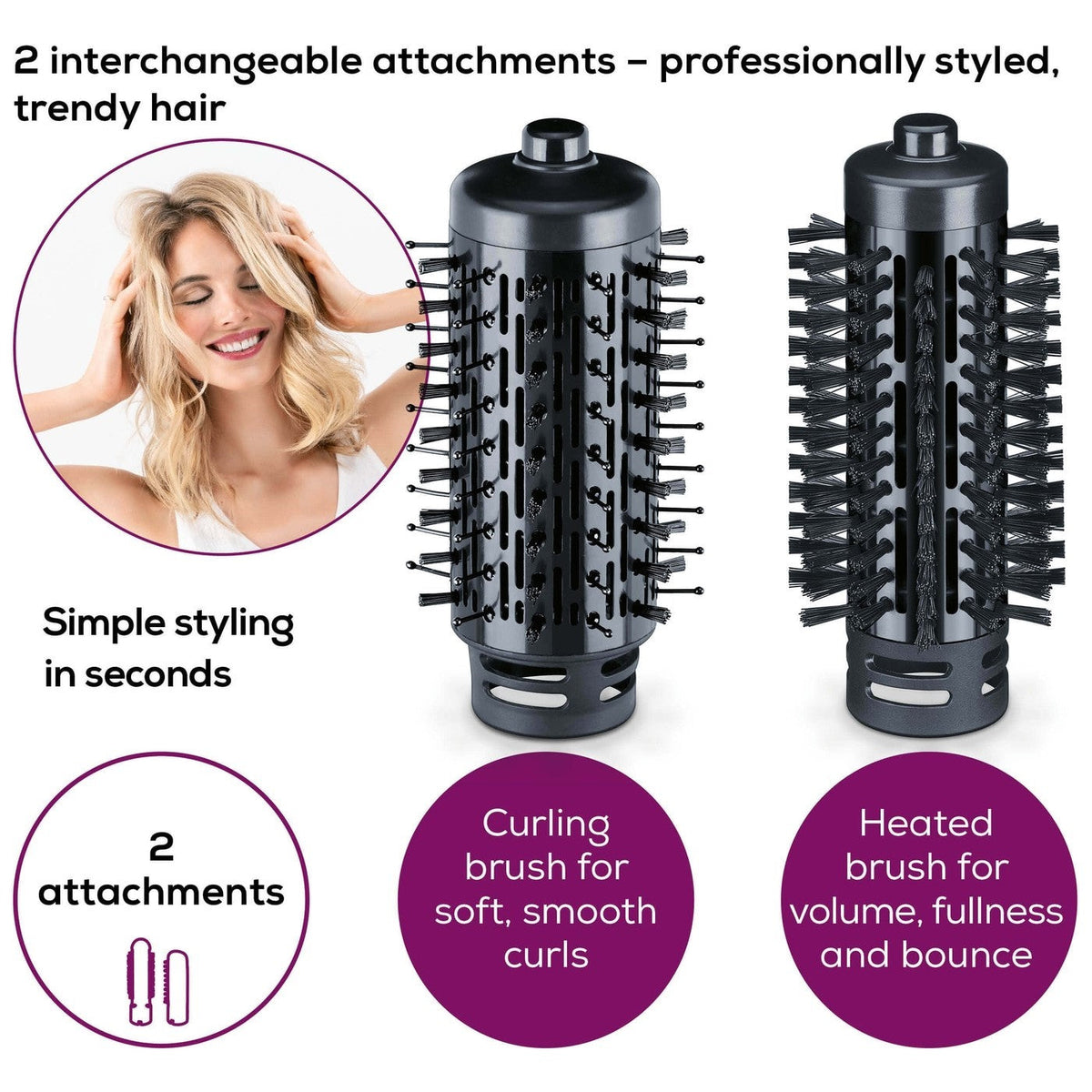Beurer HT 80 Hot Air Brush | Rotating Hair Styler & Dryer for Volume or Curls