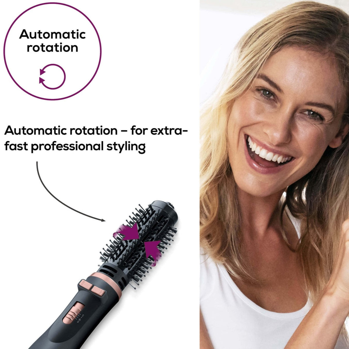 Beurer HT 80 Hot Air Brush | Rotating Hair Styler & Dryer for Volume or Curls