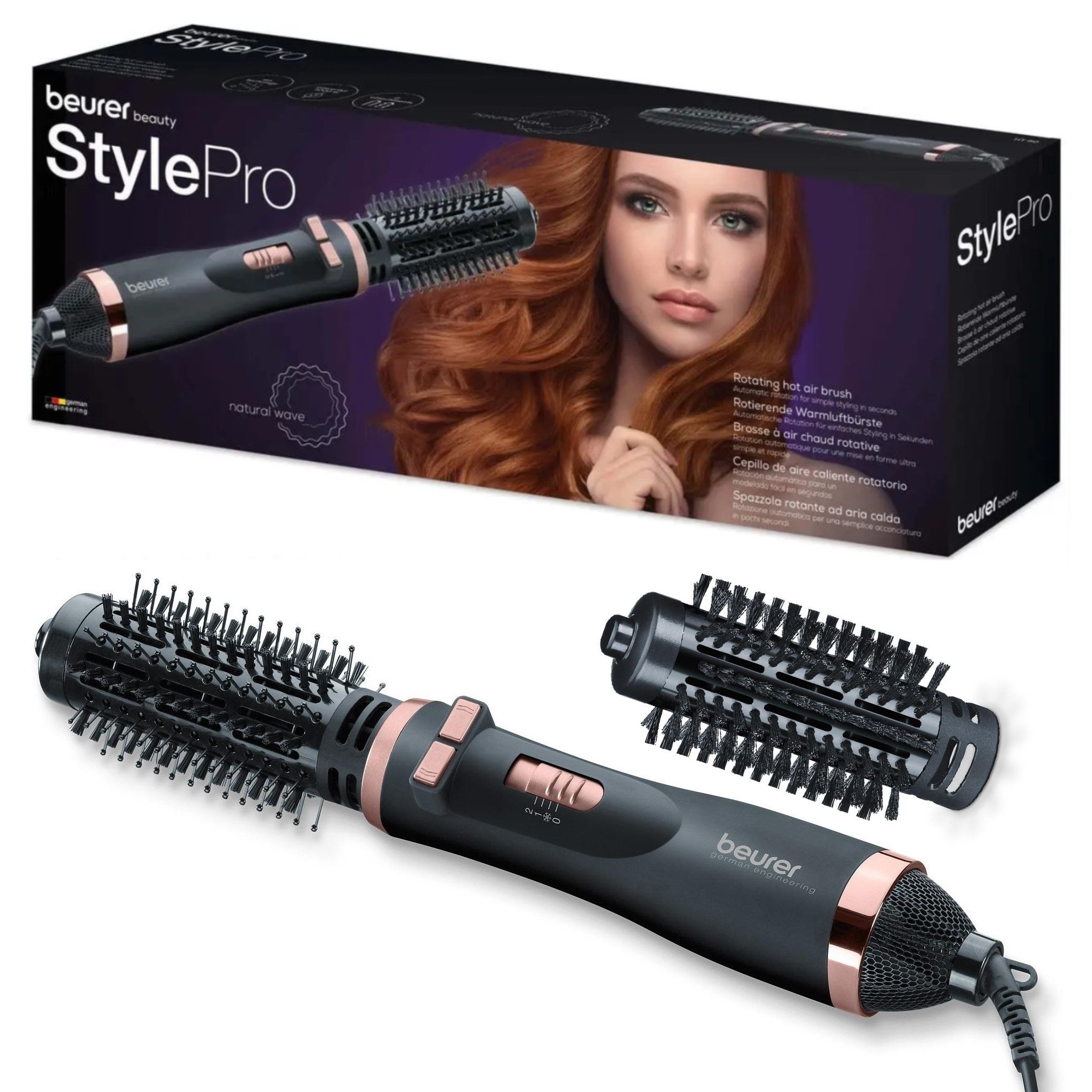 Beurer HT 80 Hot Air Brush | Rotating Hair Styler & Dryer for Volume or Curls