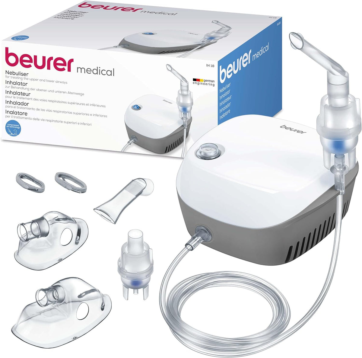 Beurer IH 18 Compressed Air Technology Nebuliser Including Accessories - Fast, Effective Upper & Lower Airway Relief