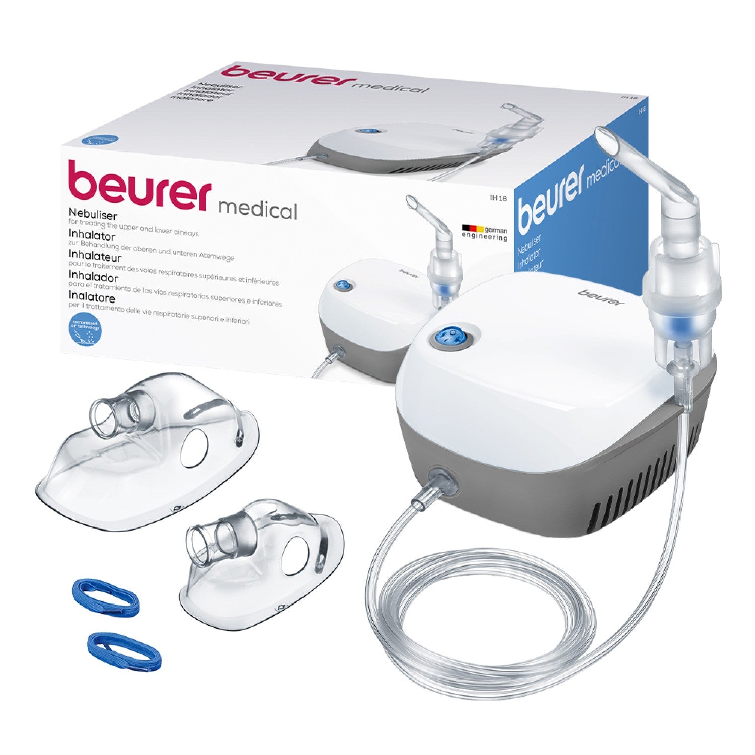 Beurer IH 18 Compressed Air Technology Nebuliser Including Accessories - Fast, Effective Upper & Lower Airway Relief