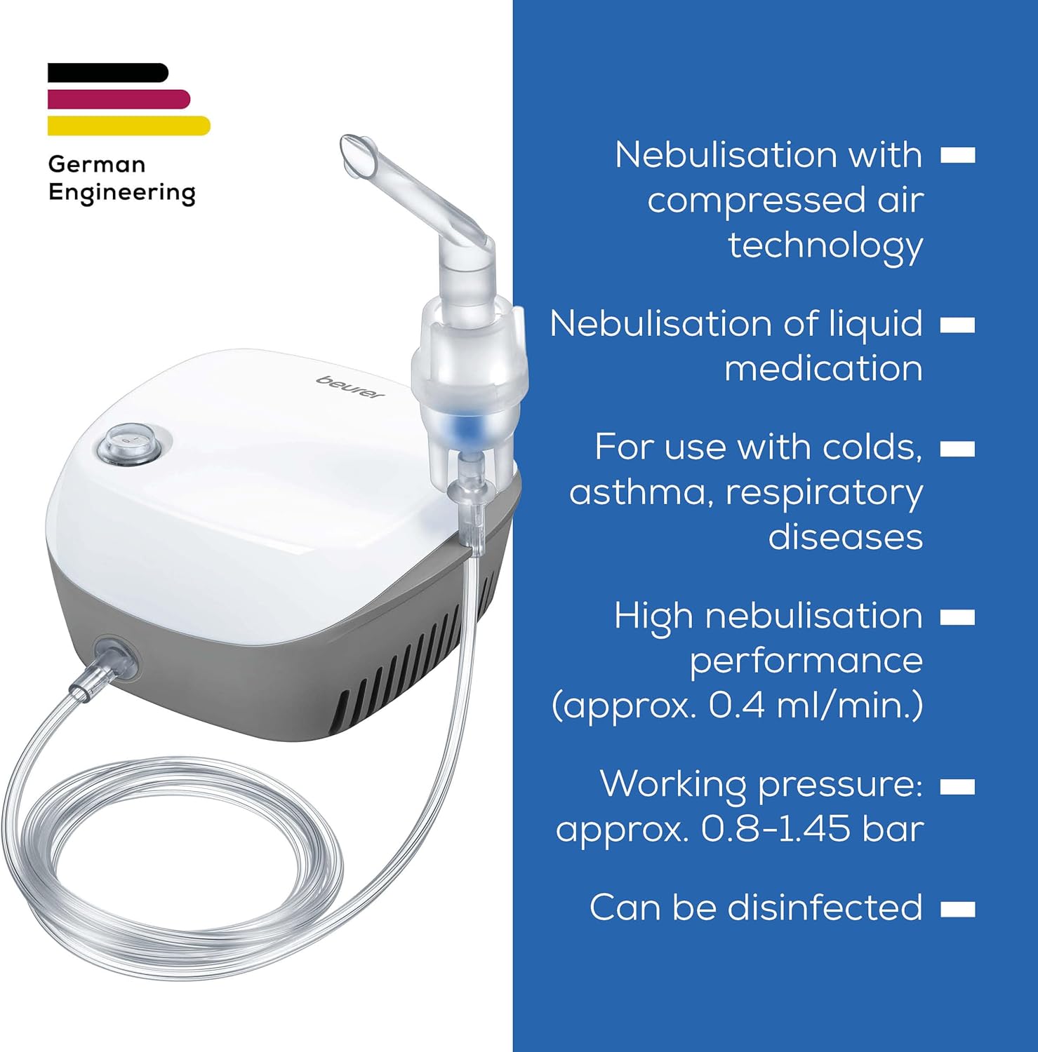 Beurer IH 18 Compressed Air Technology Nebuliser Including Accessories - Fast, Effective Upper & Lower Airway Relief