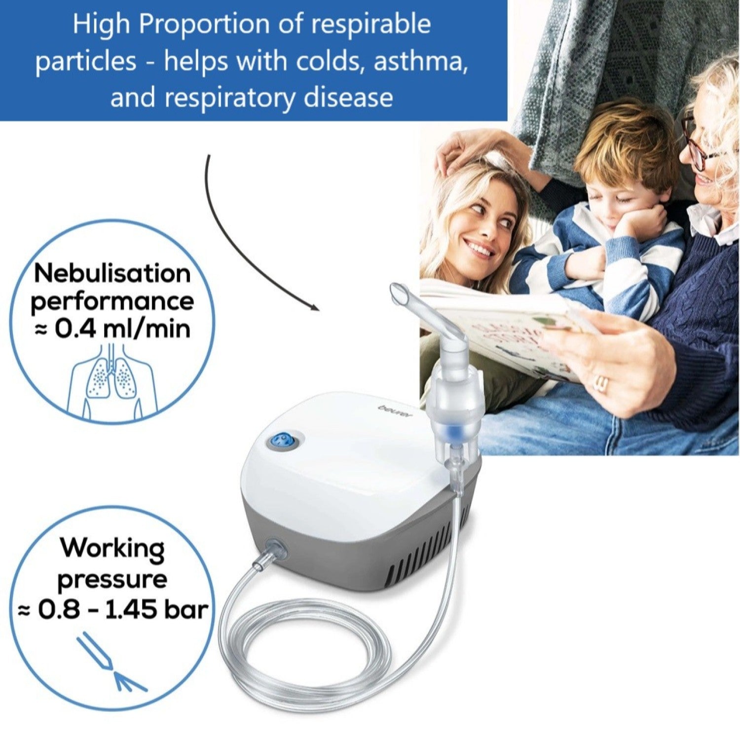 Beurer IH 18 Compressed Air Technology Nebuliser Including Accessories - Fast, Effective Upper & Lower Airway Relief
