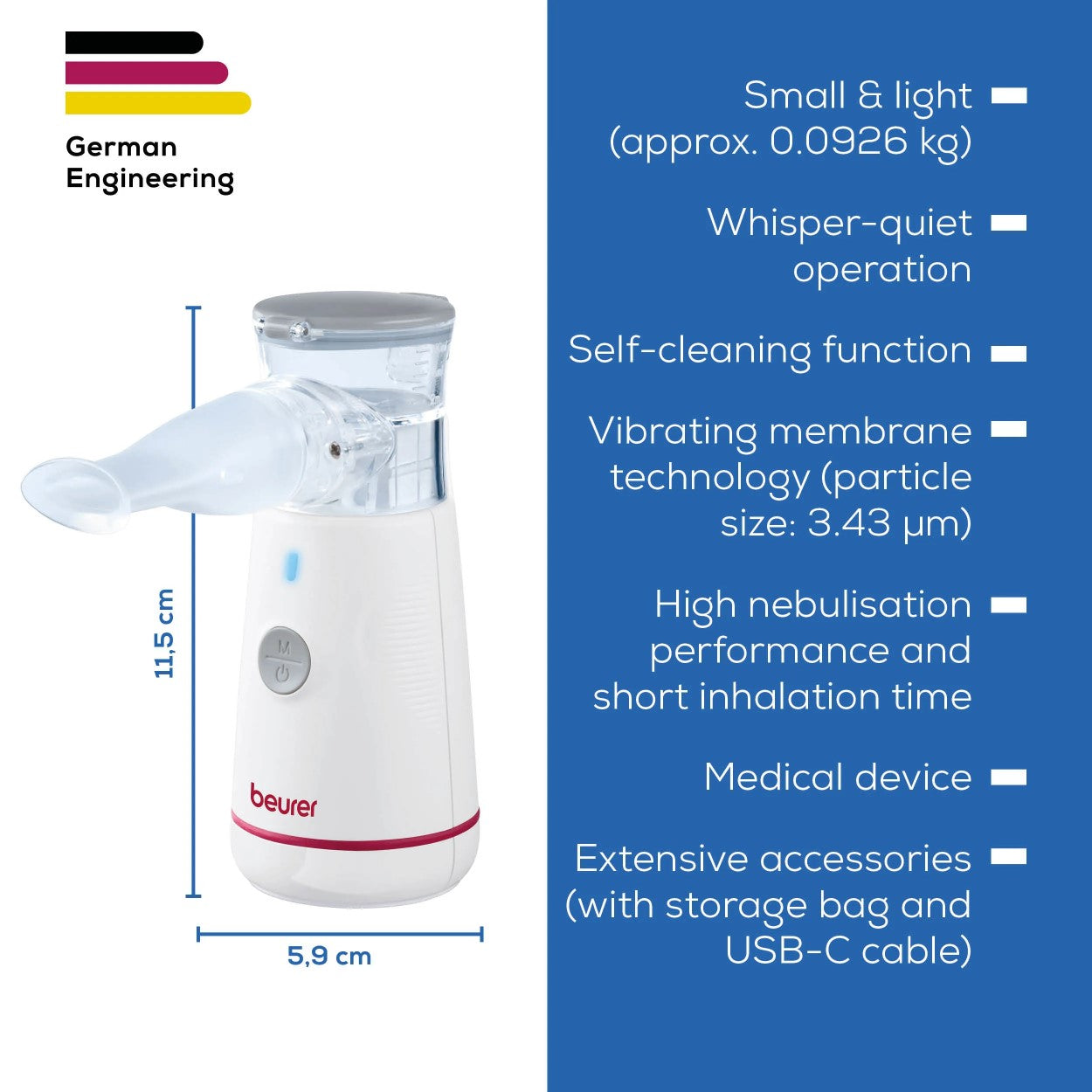 Beurer IH 47 Portable Nebuliser Ideal for Adults, Children & Travel. USB Rechargeable