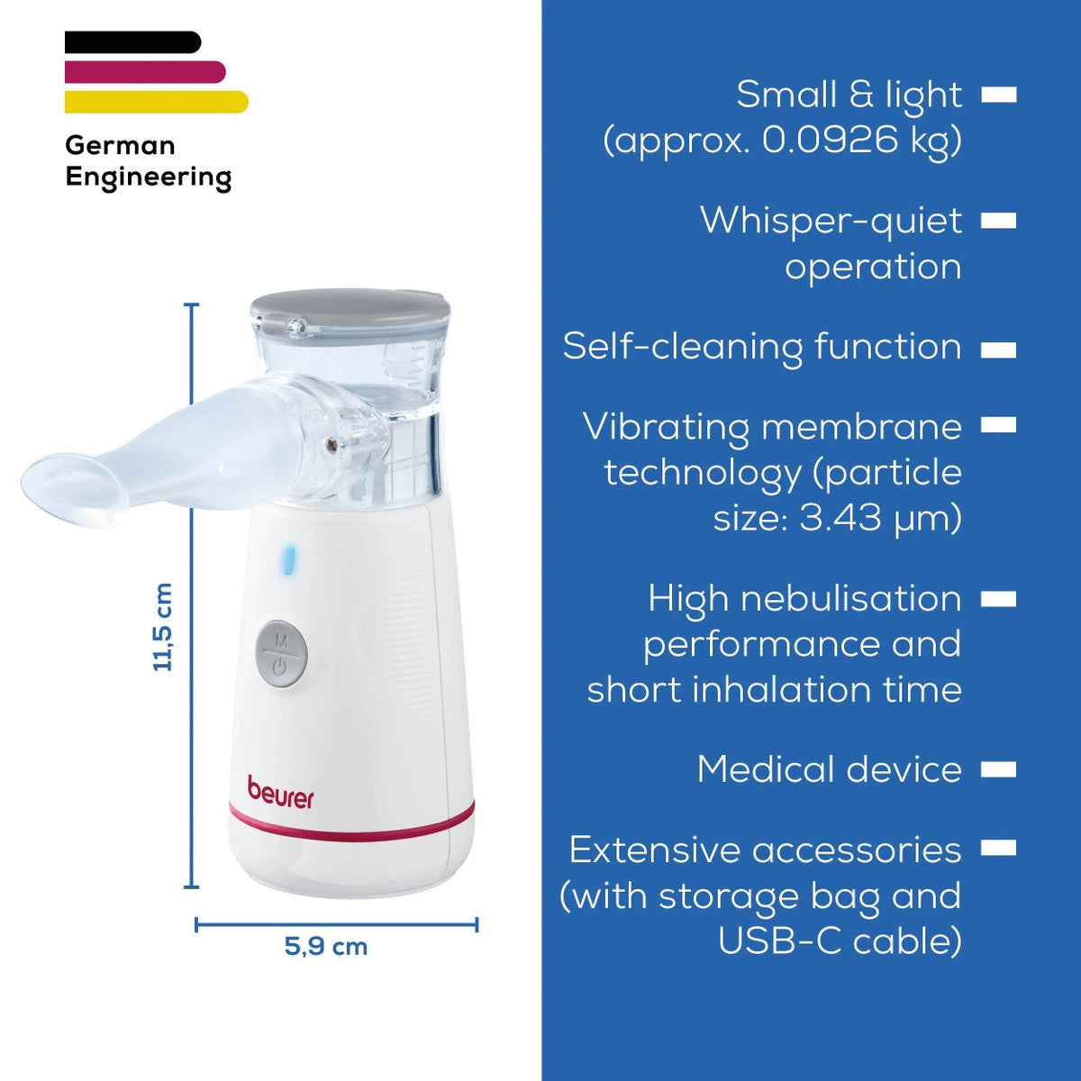 Beurer IH 47 Portable Nebuliser Ideal for Adults, Children & Travel. USB Rechargeable