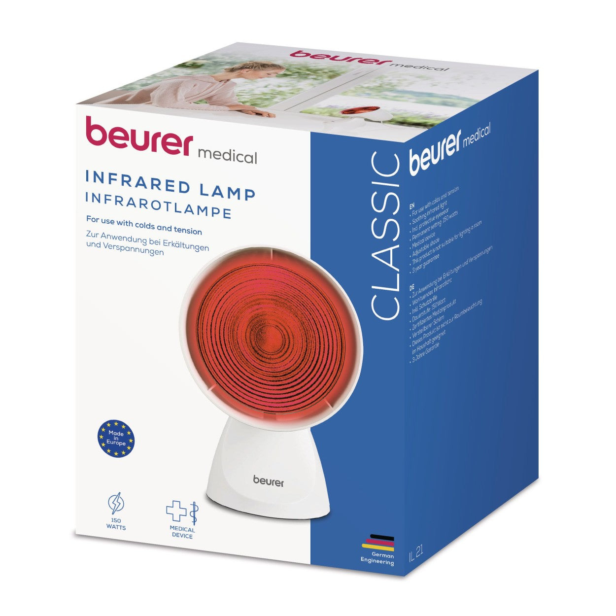 Beurer Germany IL 21 Infrared Heat Lamp 150W: Heal & Soothe Colds, Injury & Pain