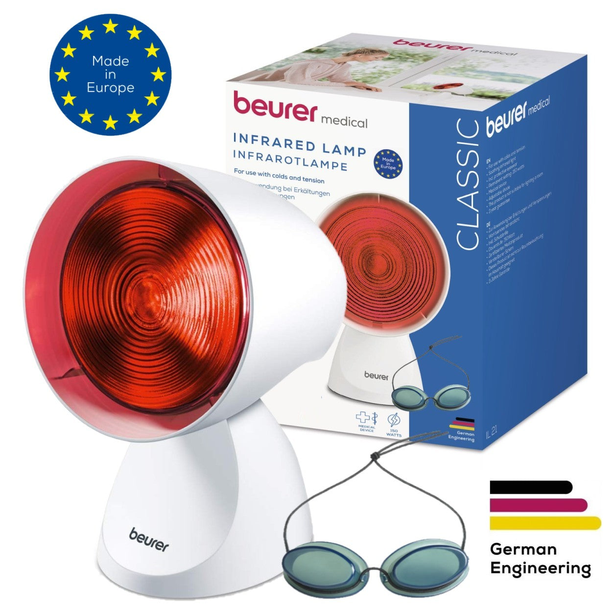 Beurer Germany IL 21 Infrared Heat Lamp 150W: Heal & Soothe Colds, Injury & Pain
