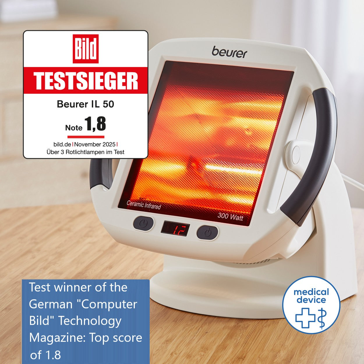 Beurer IL 50 Infrared Heat Lamp | Soothes Colds, Muscle & Joint Strain | Improves Skin Health | 300W