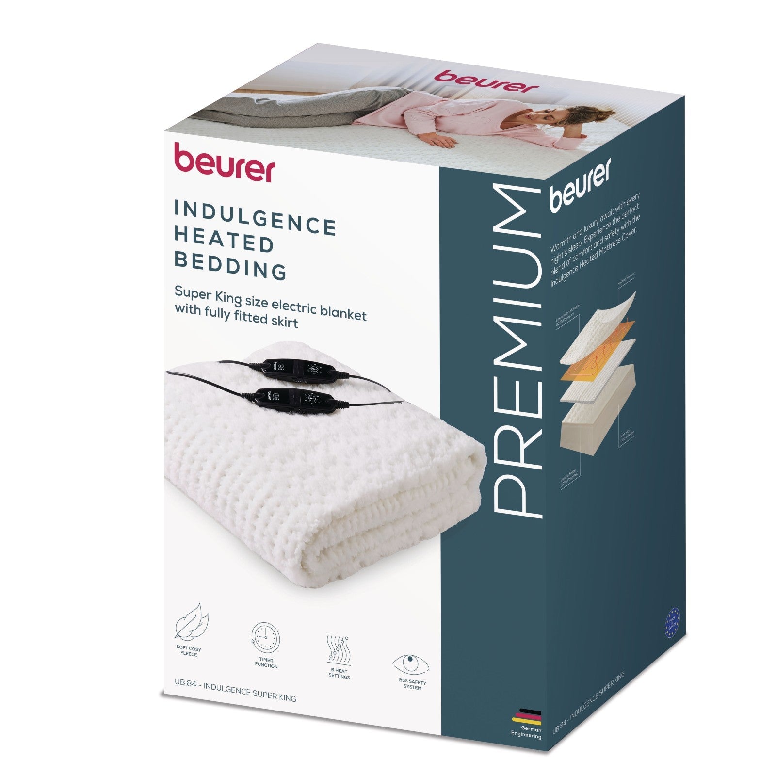 Beurer Germany Indulgence Heated Electric Blanket Mattress Topper | Dual Controls | 6 Heat Settings | Low Energy Use | Super King XL (180 x 200 cm)