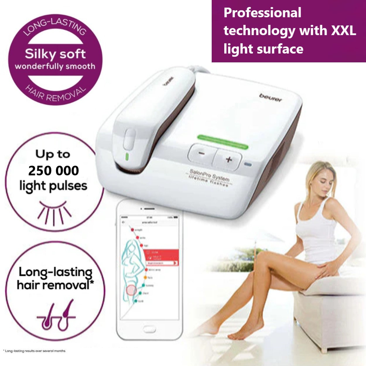Beurer IPL 10000+ Salonpro System Long Lasting Laser Hair Removal Device for Face & Body