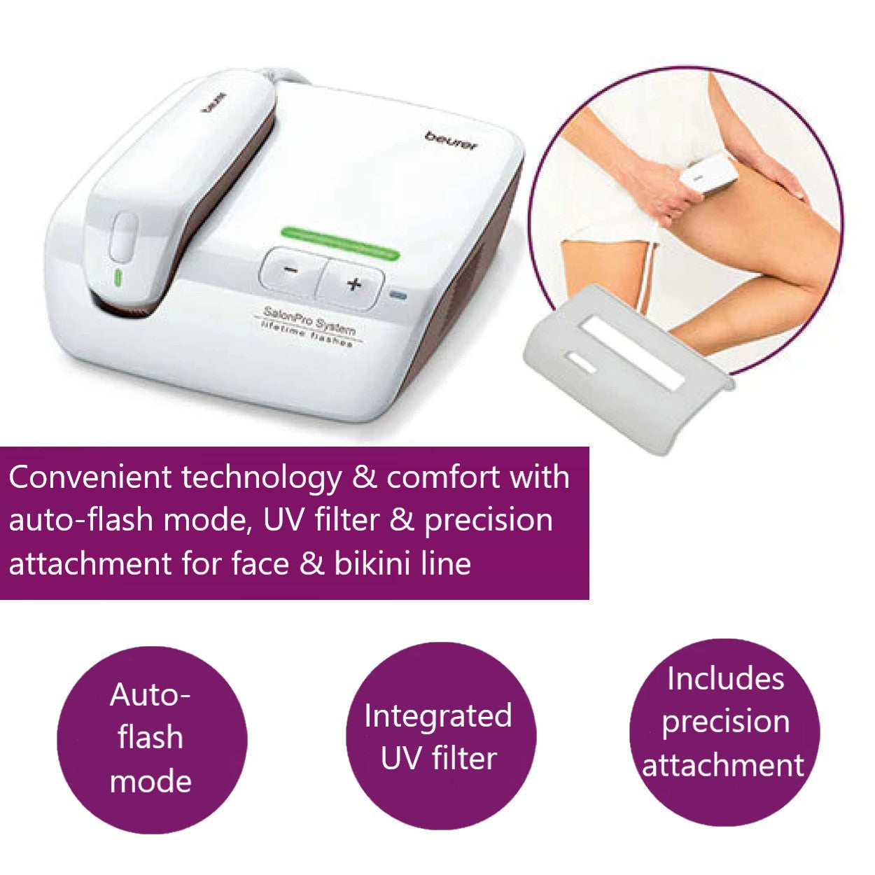 Beurer IPL 10000+ Salonpro System Long Lasting Laser Hair Removal Device for Face & Body