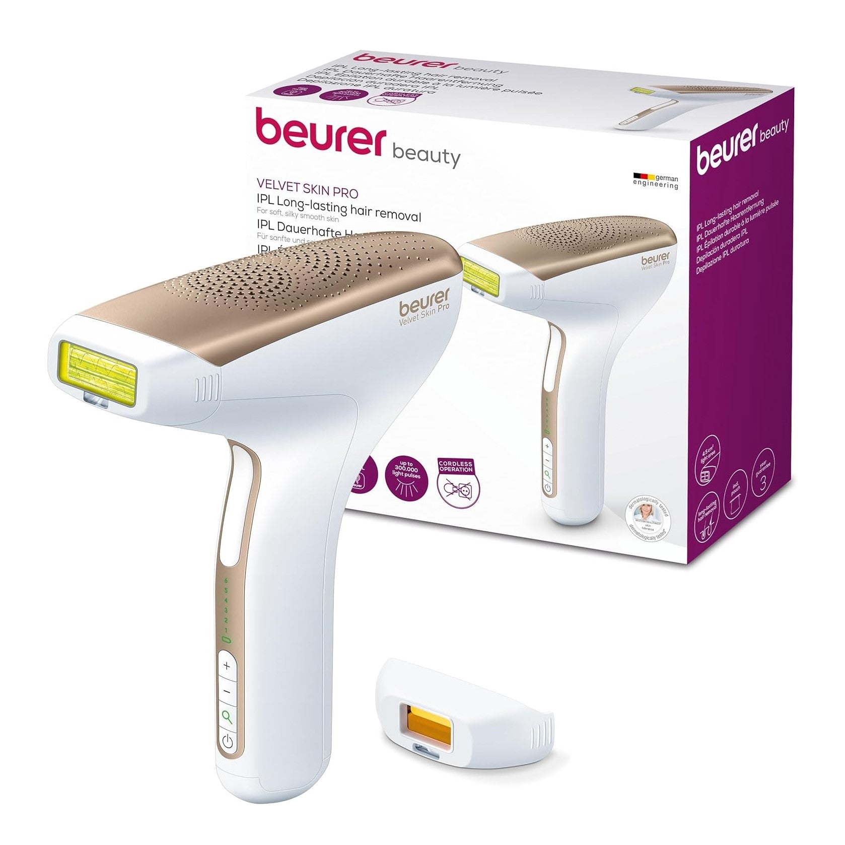 Beurer Cordless IPL Laser Device: Long Lasting Hair Removal for Face & Body - IPL 8500 Velvet Skin Pro