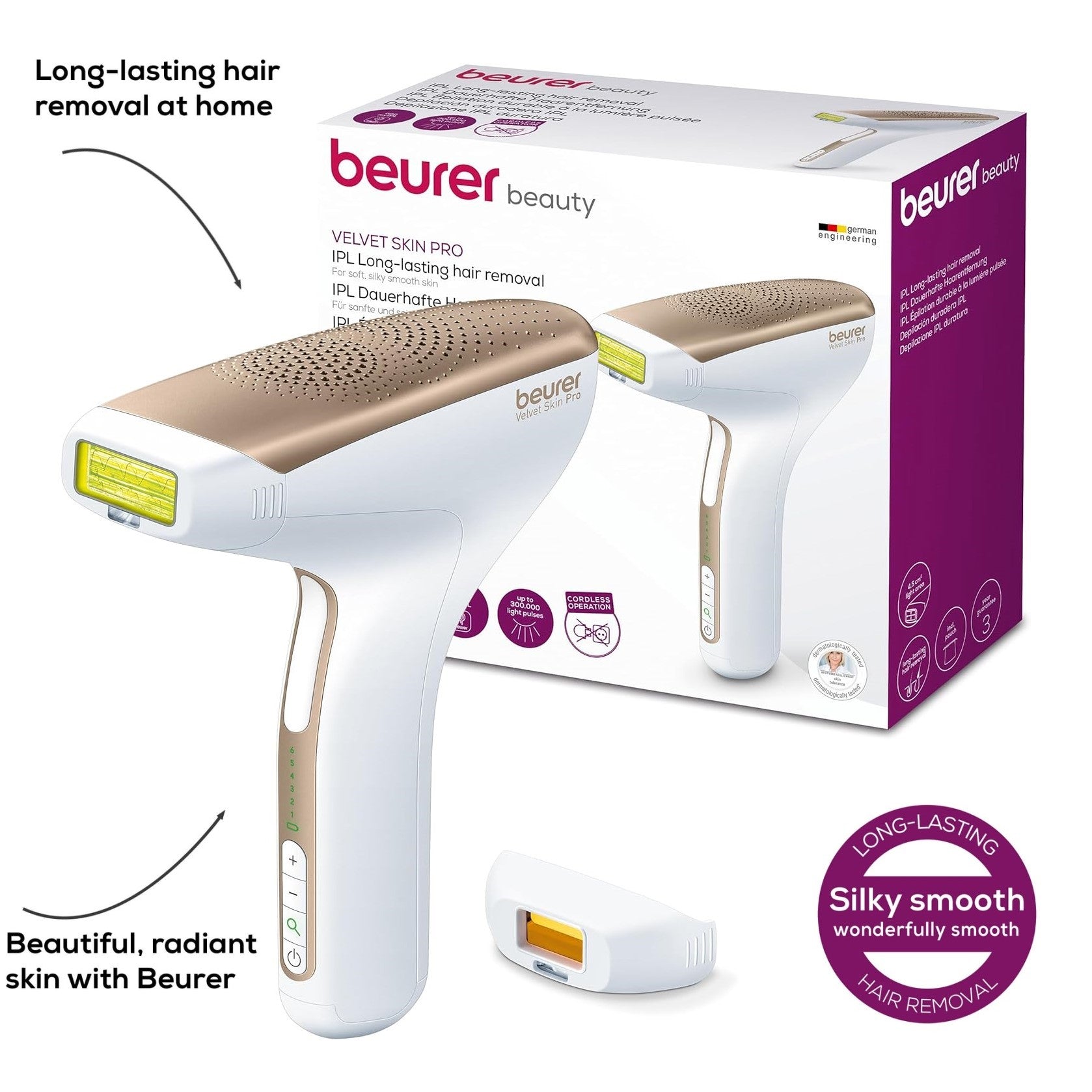 Beurer Cordless IPL Laser Device: Long Lasting Hair Removal for Face & Body - IPL 8500 Velvet Skin Pro