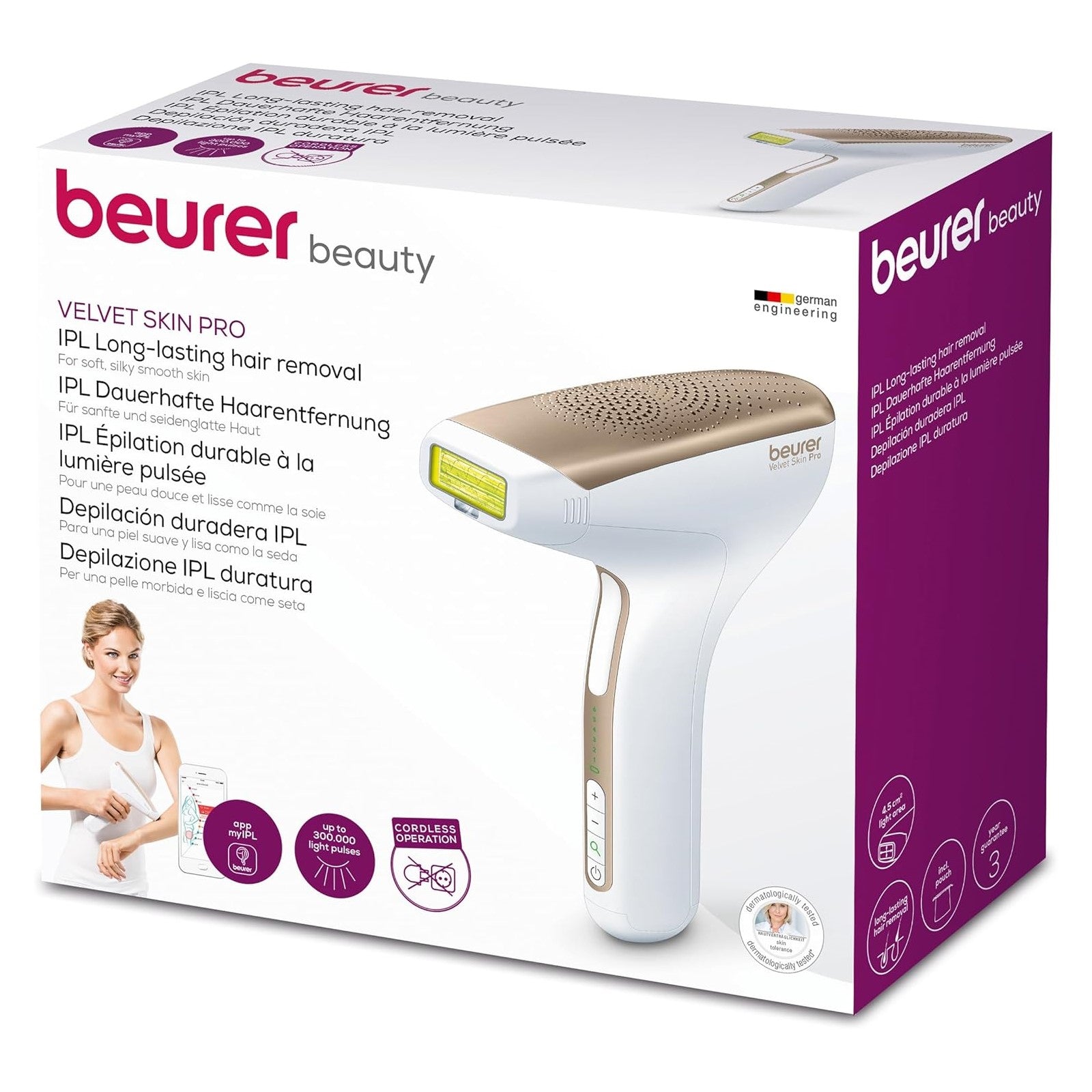 Beurer Cordless IPL Laser Device: Long Lasting Hair Removal for Face & Body - IPL 8500 Velvet Skin Pro