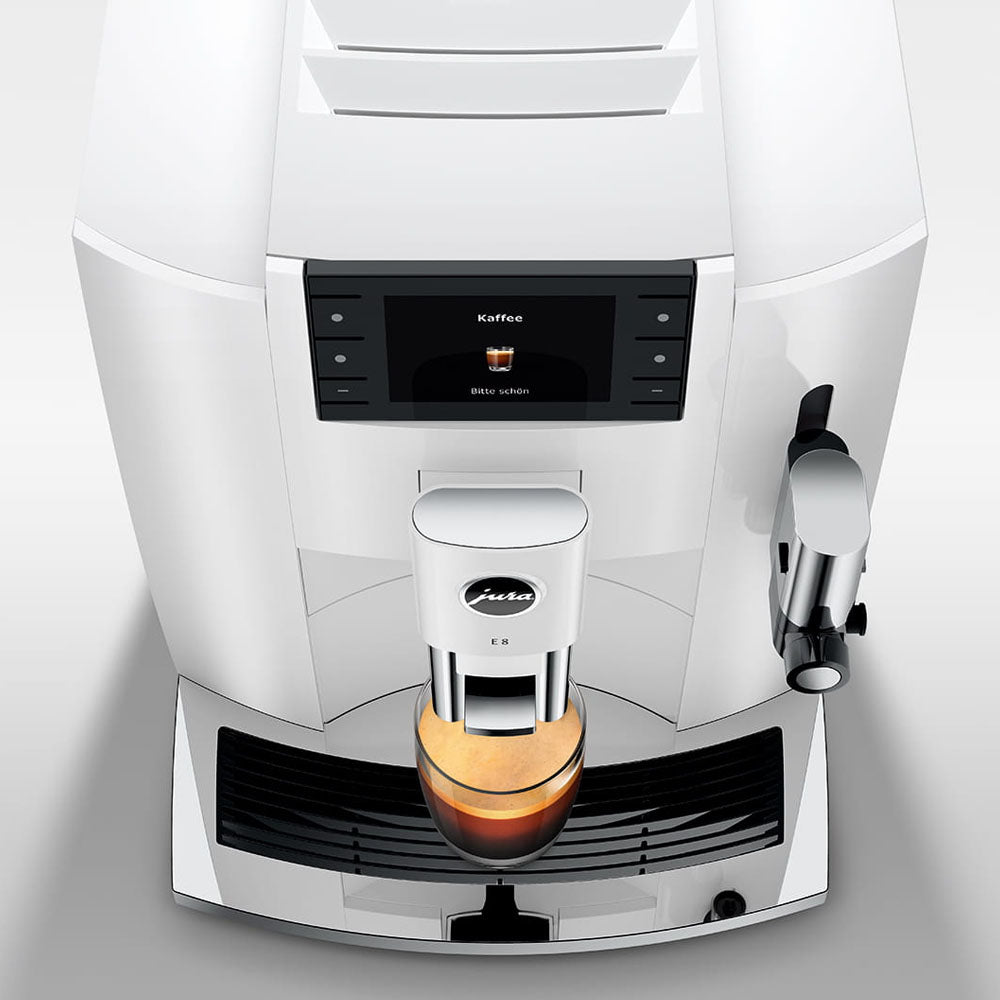 Jura E8 Coffee Machine White (2024) Incl. Cool Control 0.6L & Mostra Di Cafe Forza #2 Coffee Beans (2kg)