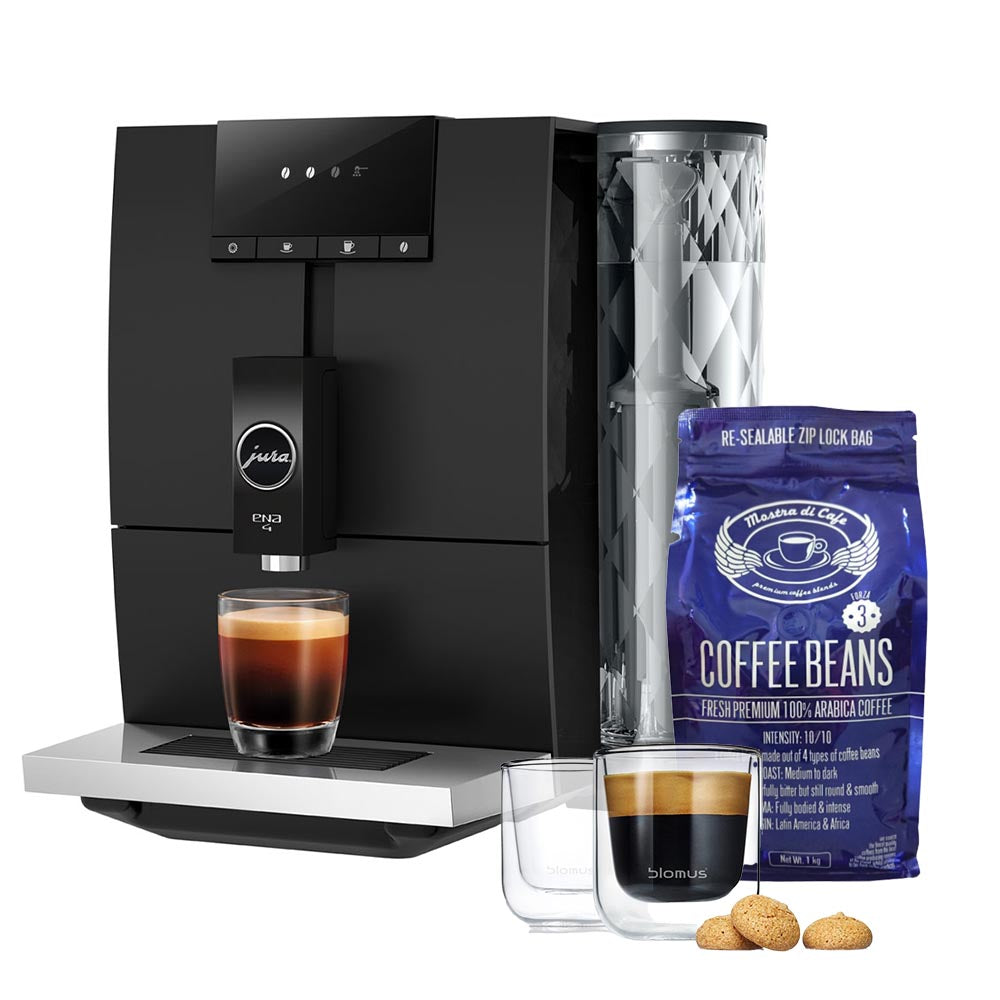 Jura ENA 4 Coffee Machine Incl. Blomus Espresso Glasses & Mostra Di Cafe Forza #3 Coffee Beans (1kg)