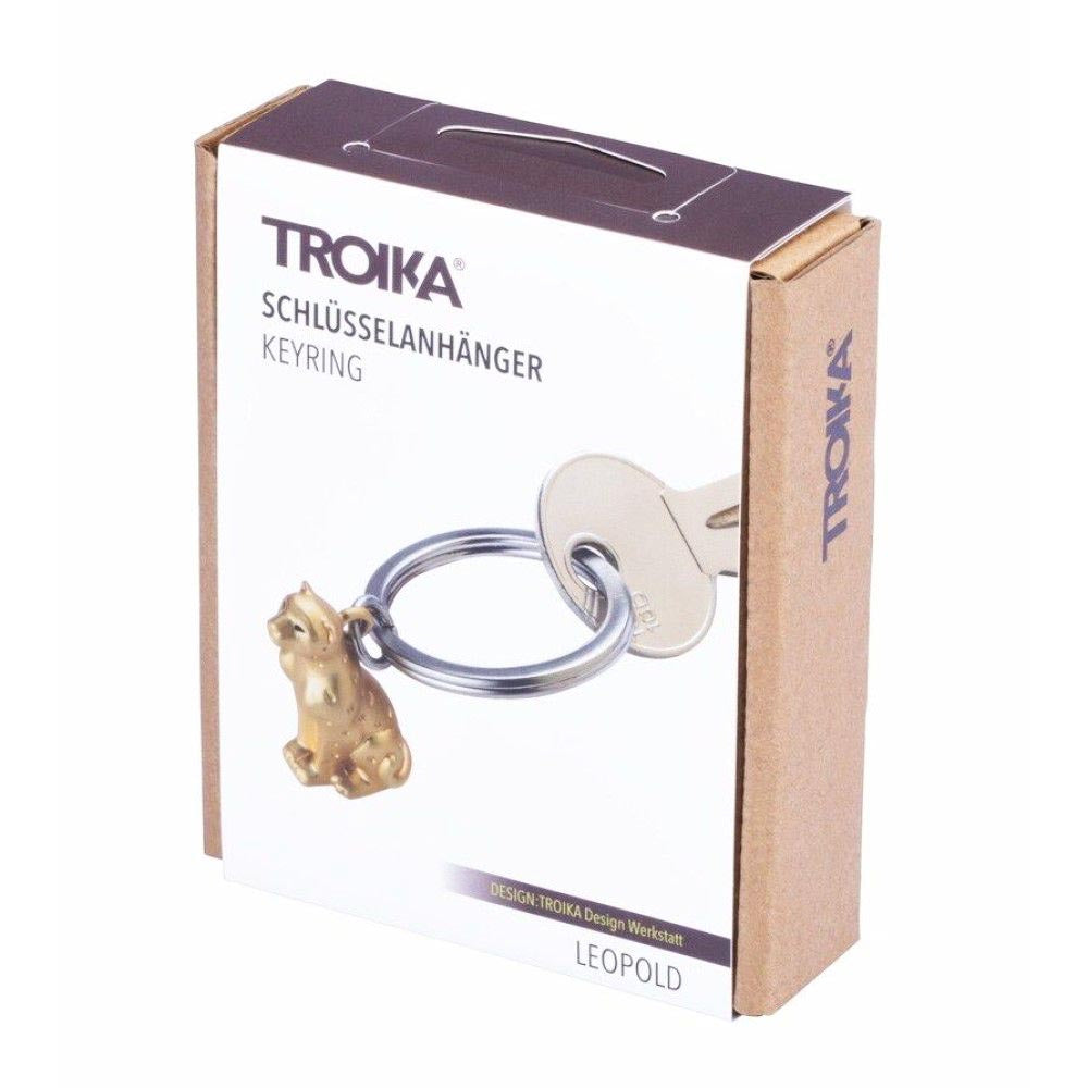 TROIKA Keyring: Leopard – LEOPOLD Metal Keyring in Gold Colour Troika