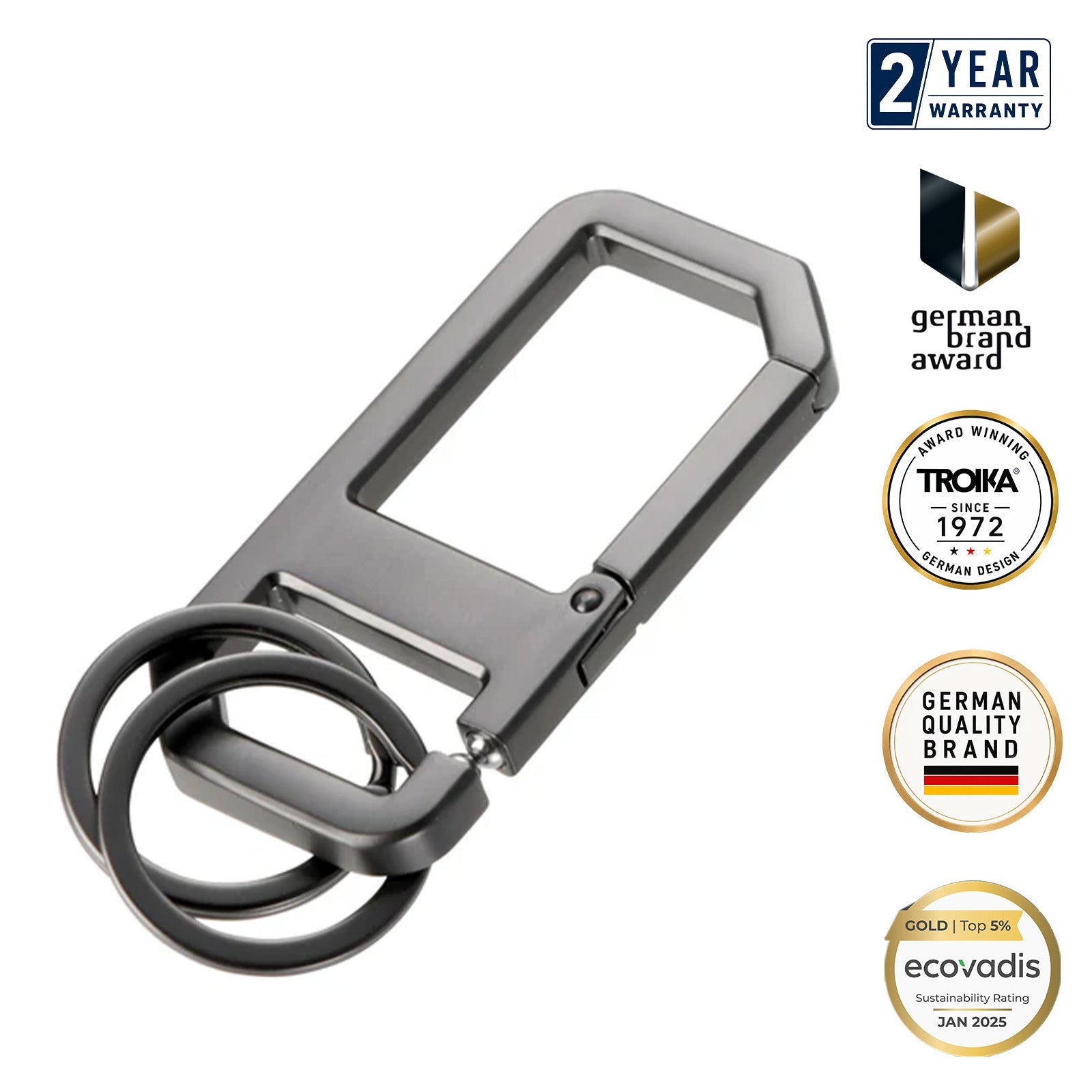 TROIKA Germany Click Clip Keyring | 2 Key Rings | Gunmetal Key Holder