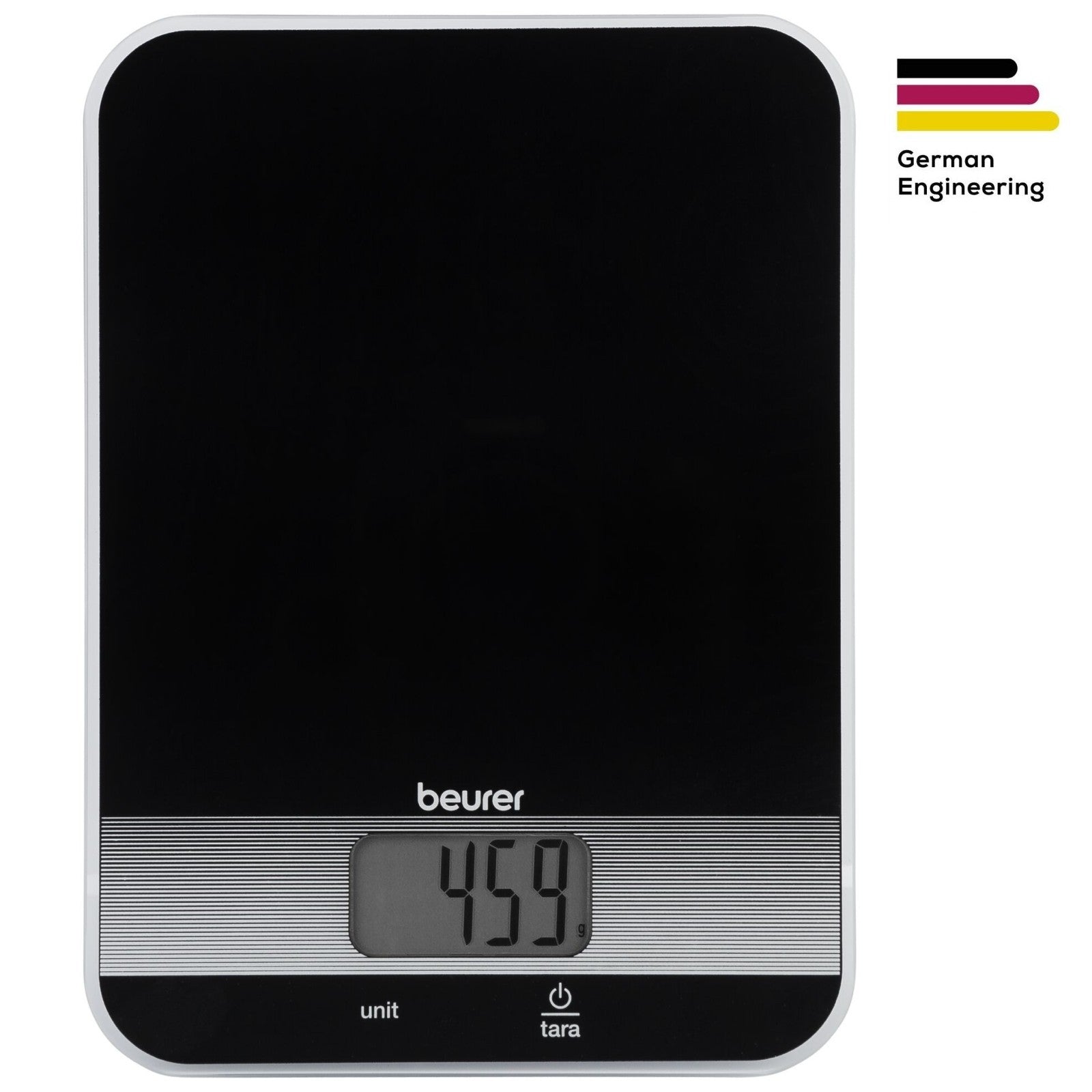 Beurer Germany KS 19 Digital Kitchen Scale | 1g Increments to 5kg. Tare Mode. Glass | Sleek Black