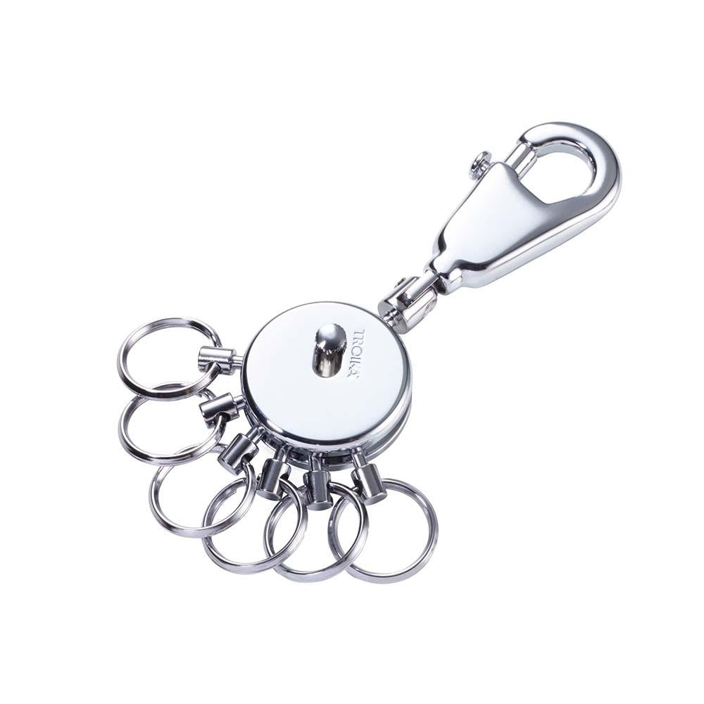 TROIKA Germany Keyring with Clip and 6 Rings, Silver