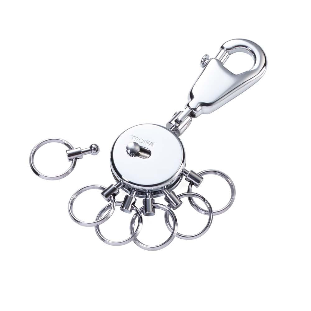 TROIKA Germany Keyring with Clip and 6 Rings, Silver