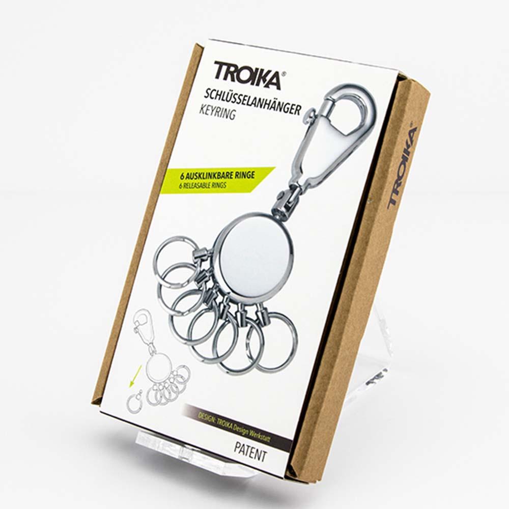 TROIKA Germany Keyring with Clip and 6 Rings, Silver